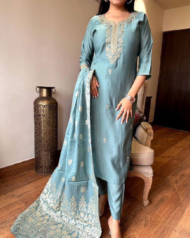 Sea Silk Chanderi Kurta Set