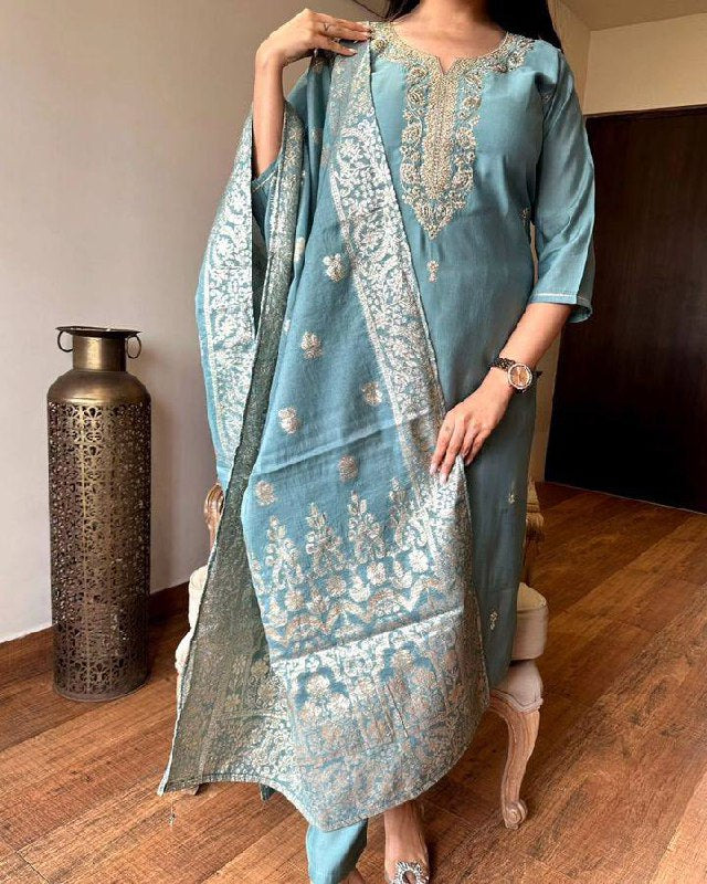Sea Silk Chanderi Kurta Set