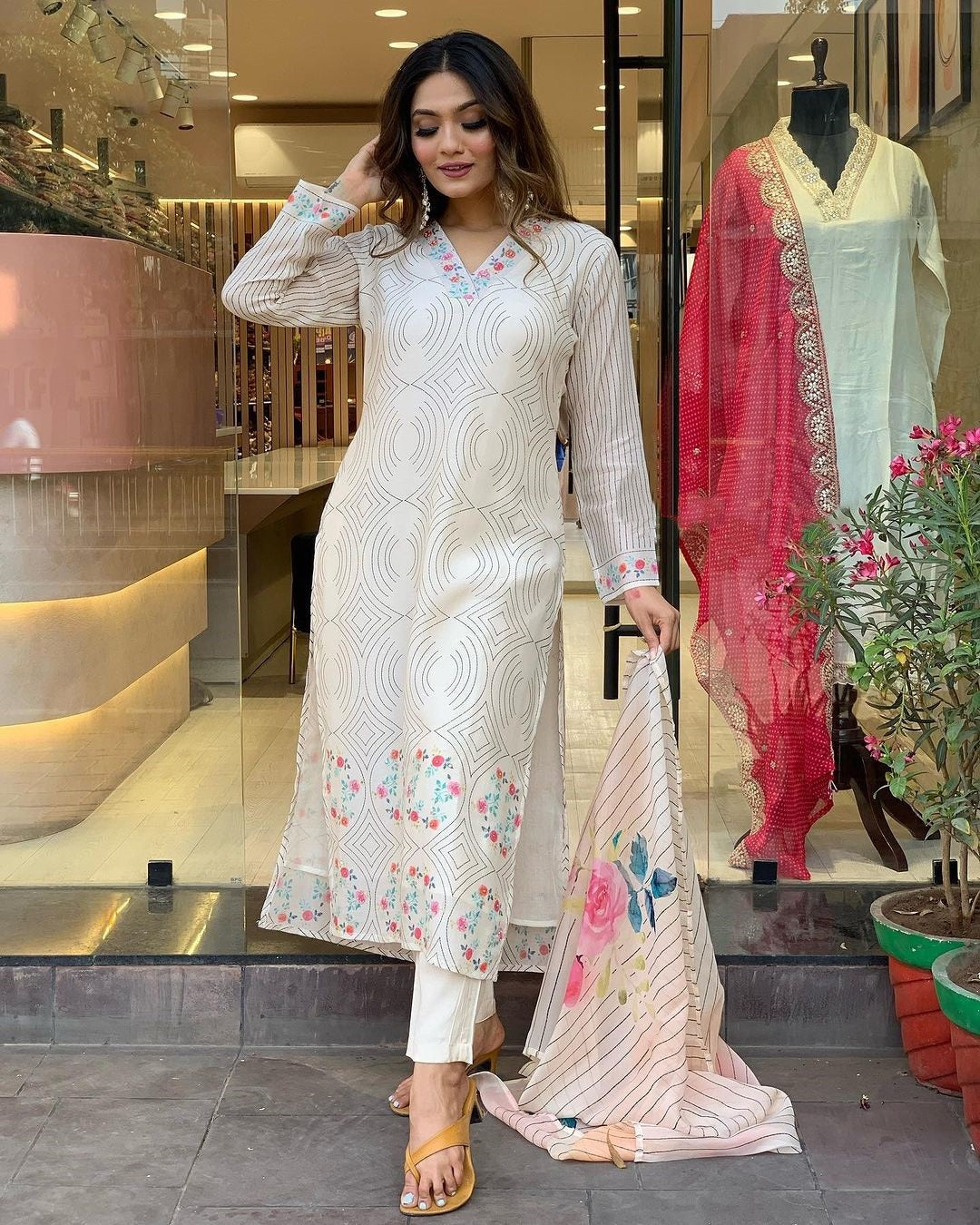 Women Embroidered Straight Kurta Set