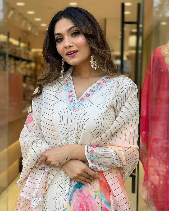 Women Embroidered Straight Kurta Set
