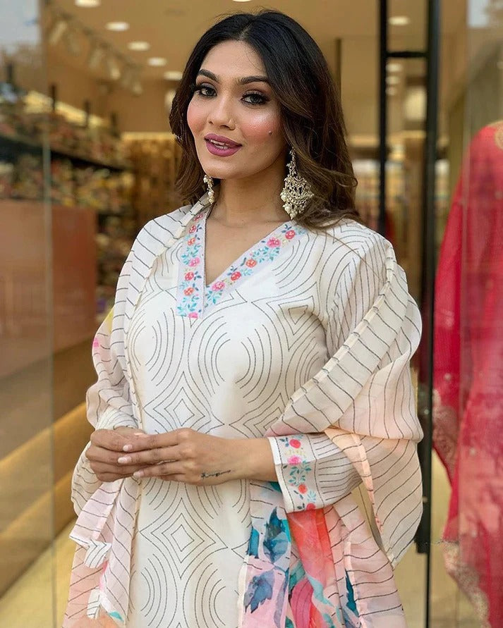 Women Embroidered Straight Kurta Set