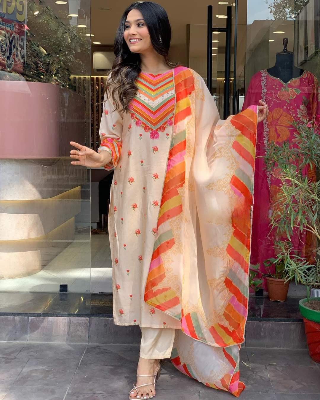 Embroidered 3-Piece stitched Kurta Set For Woman