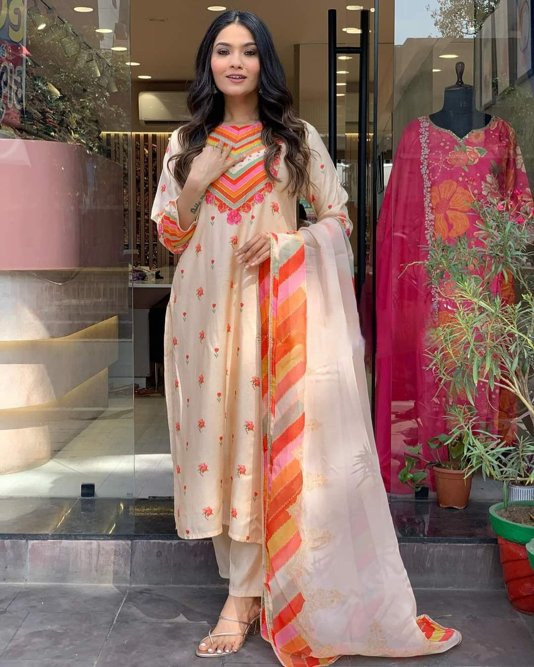Embroidered 3-Piece stitched Kurta Set For Woman