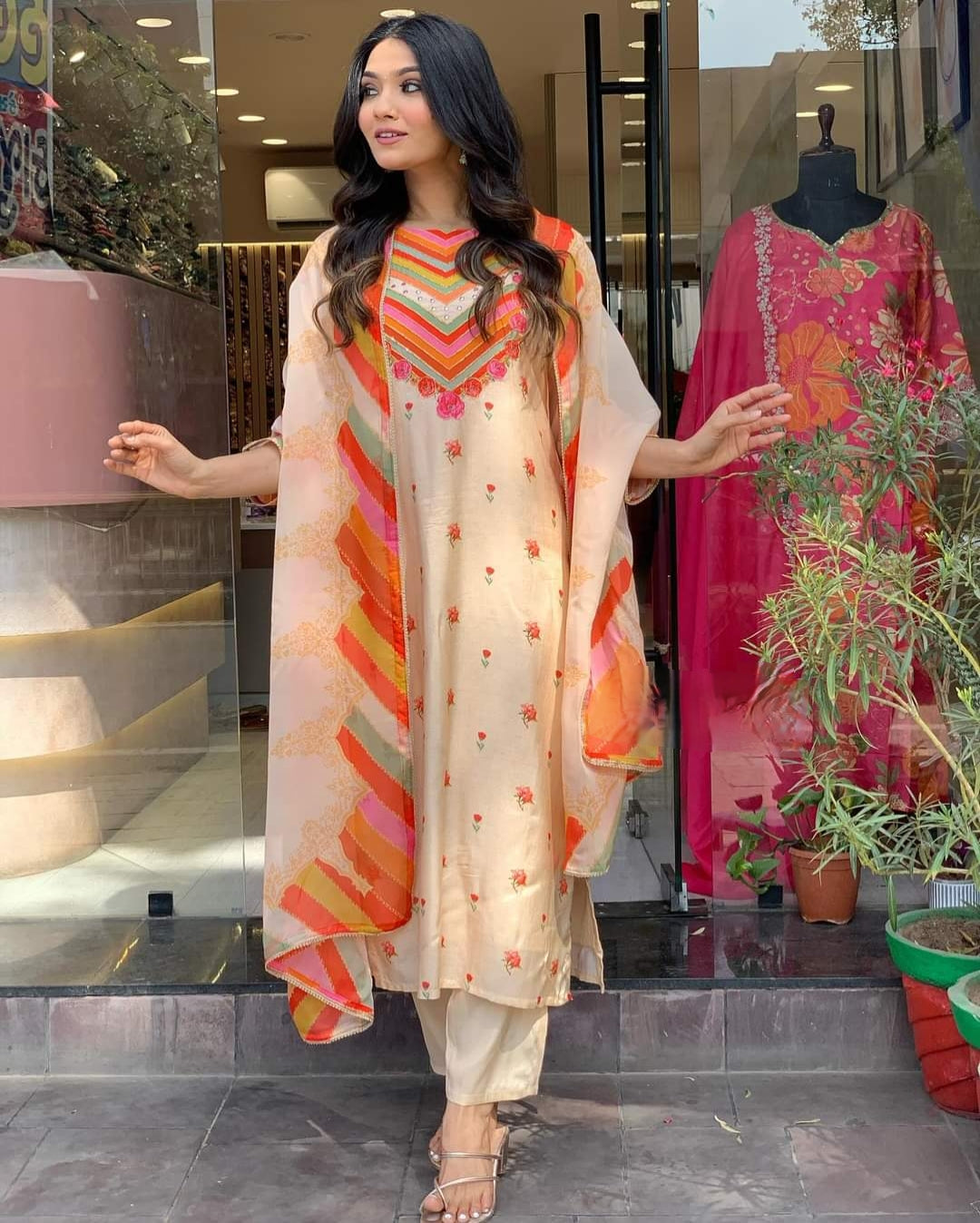 Embroidered 3-Piece stitched Kurta Set For Woman