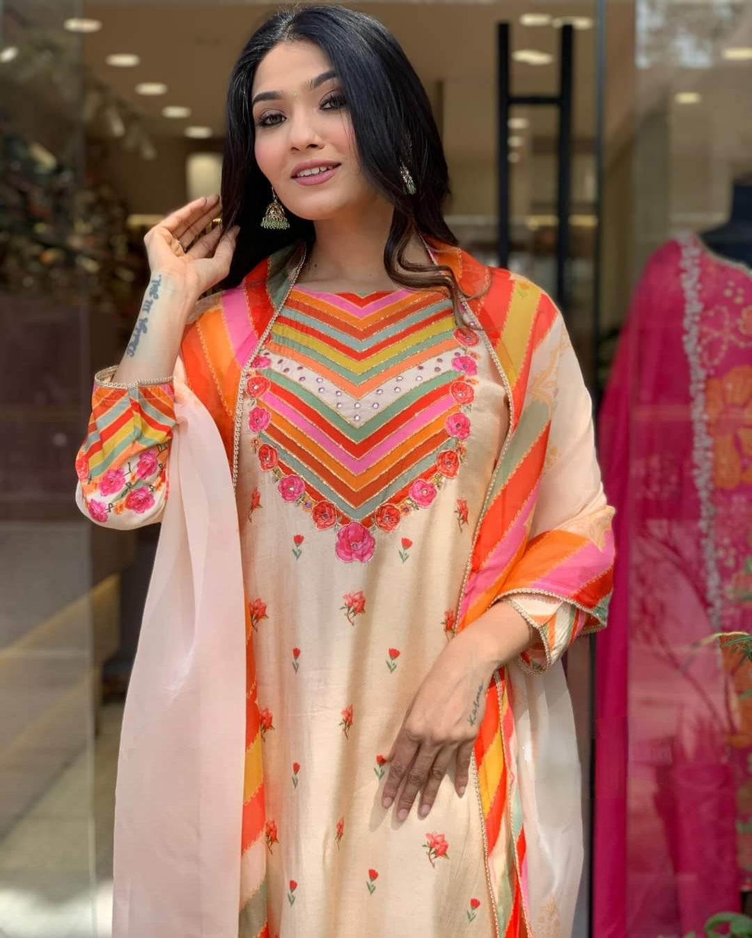 Embroidered 3-Piece stitched Kurta Set For Woman