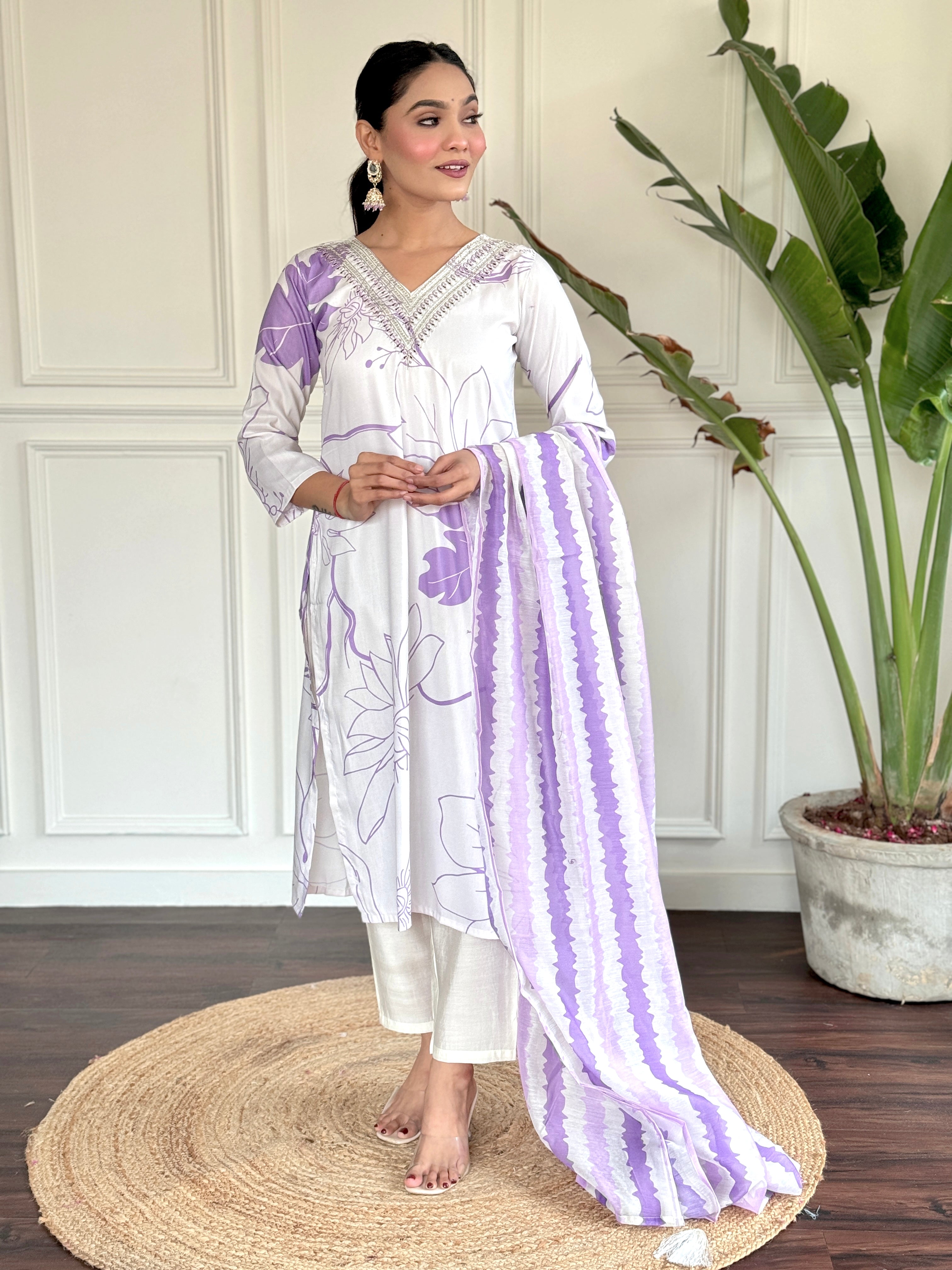 Women Embroidered Straight Kurta with Pants & Dupatta Set For Girls And Women ( white )
