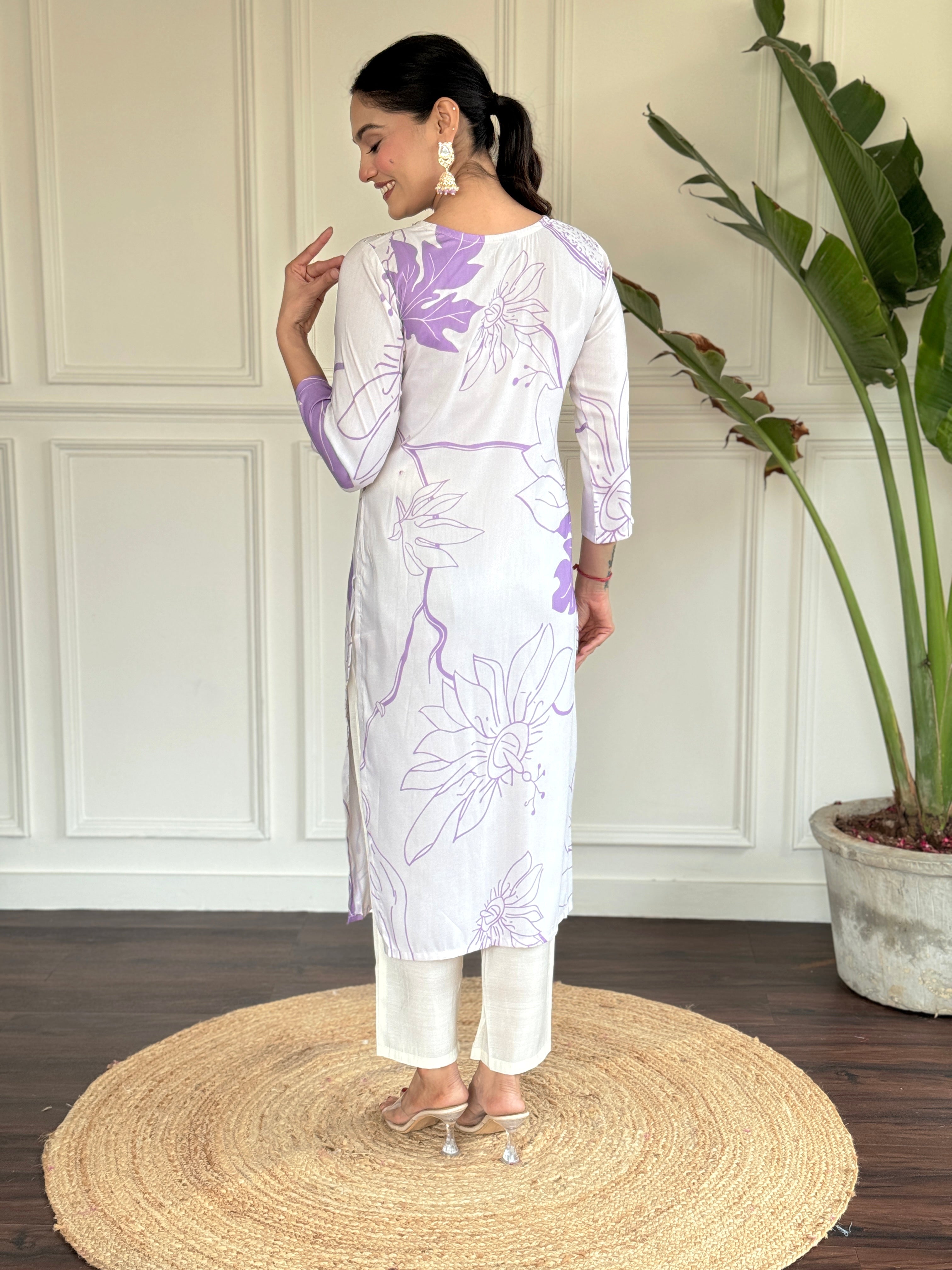 Women Embroidered Straight Kurta with Pants & Dupatta Set For Girls And Women ( white )