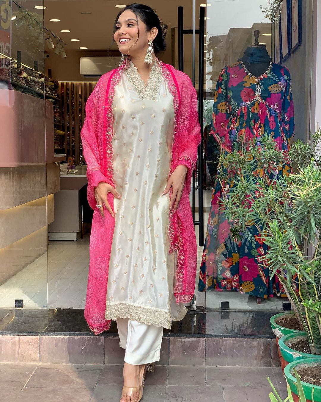 Women Embroidered Straight Kurta Set