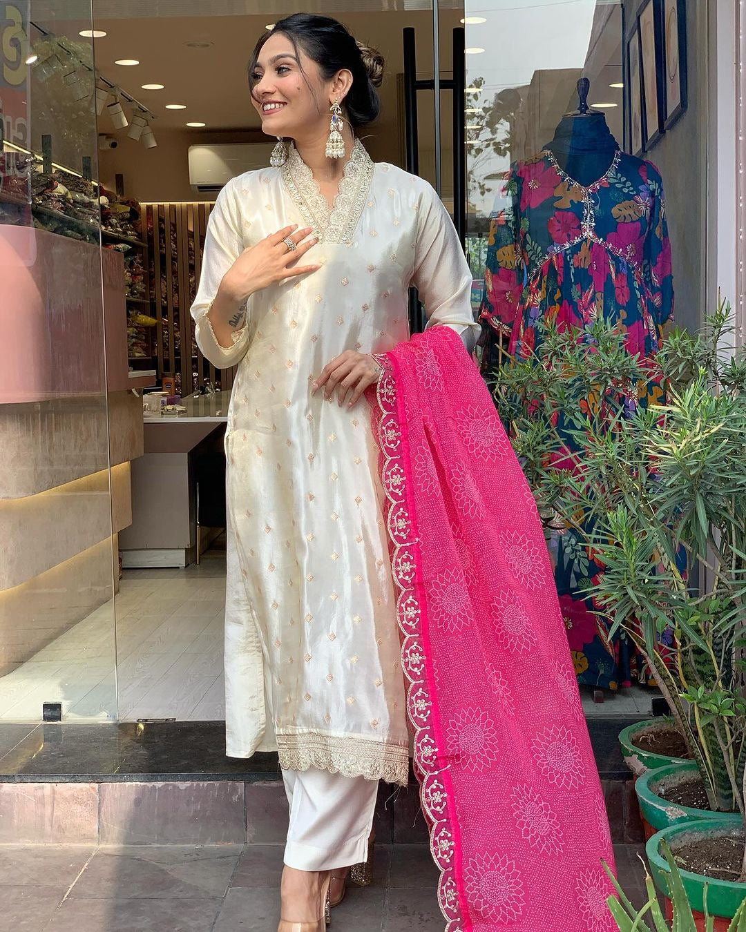 Women Embroidered Straight Kurta Set