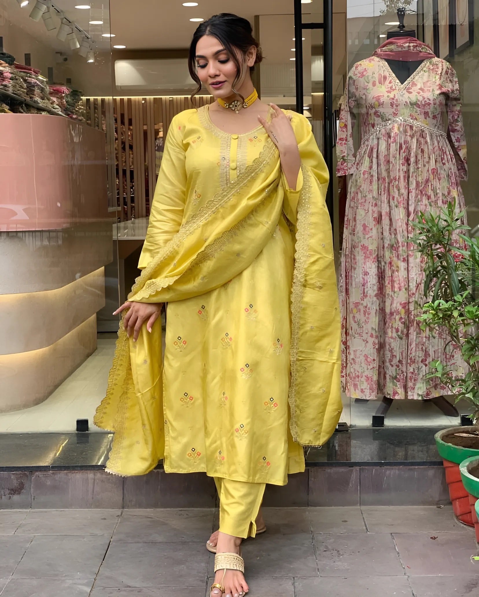 Women Embrodairy JAcquard Stright Kurta Set