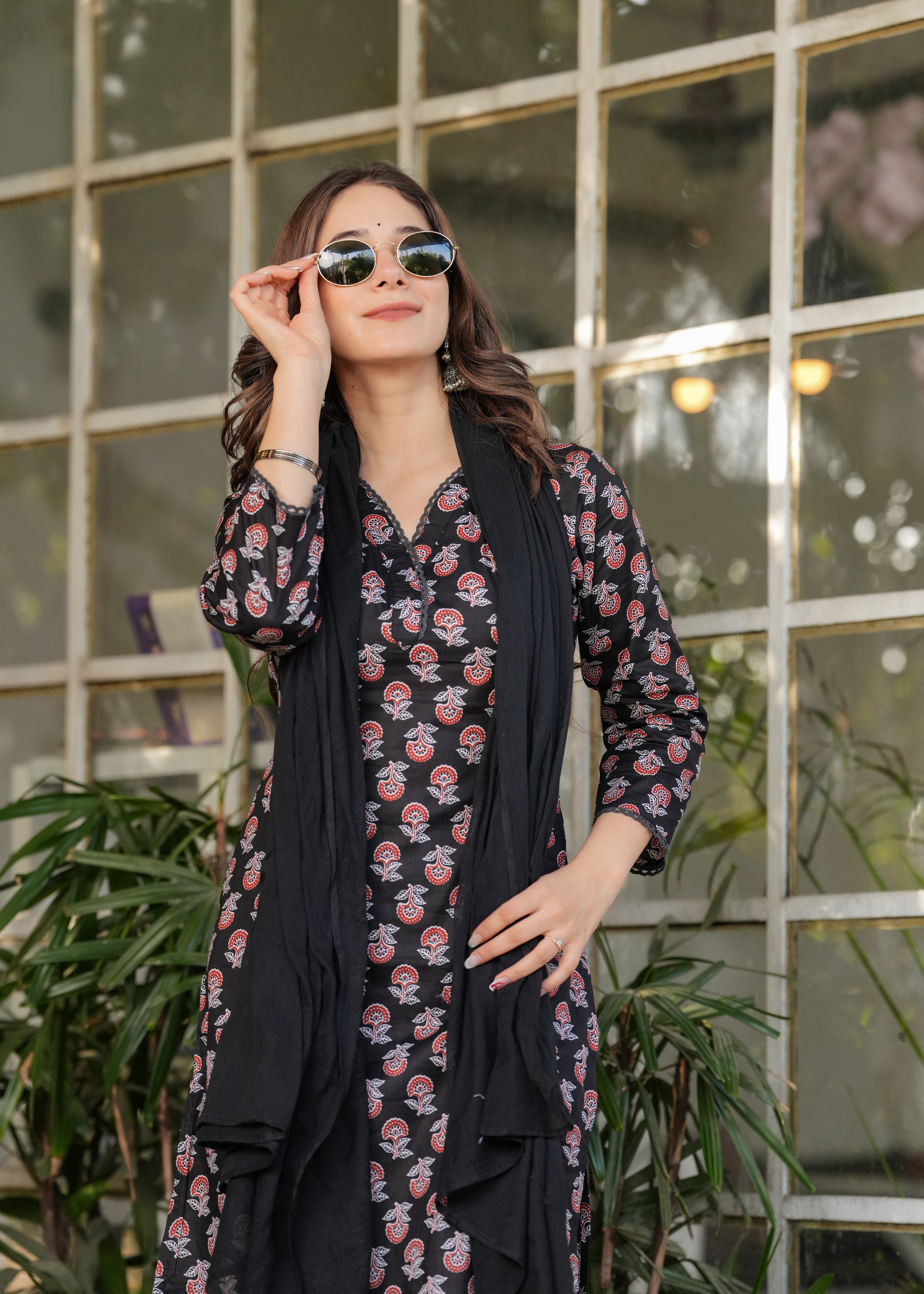 Elegant Black V-neck Pure Cotton Kurti