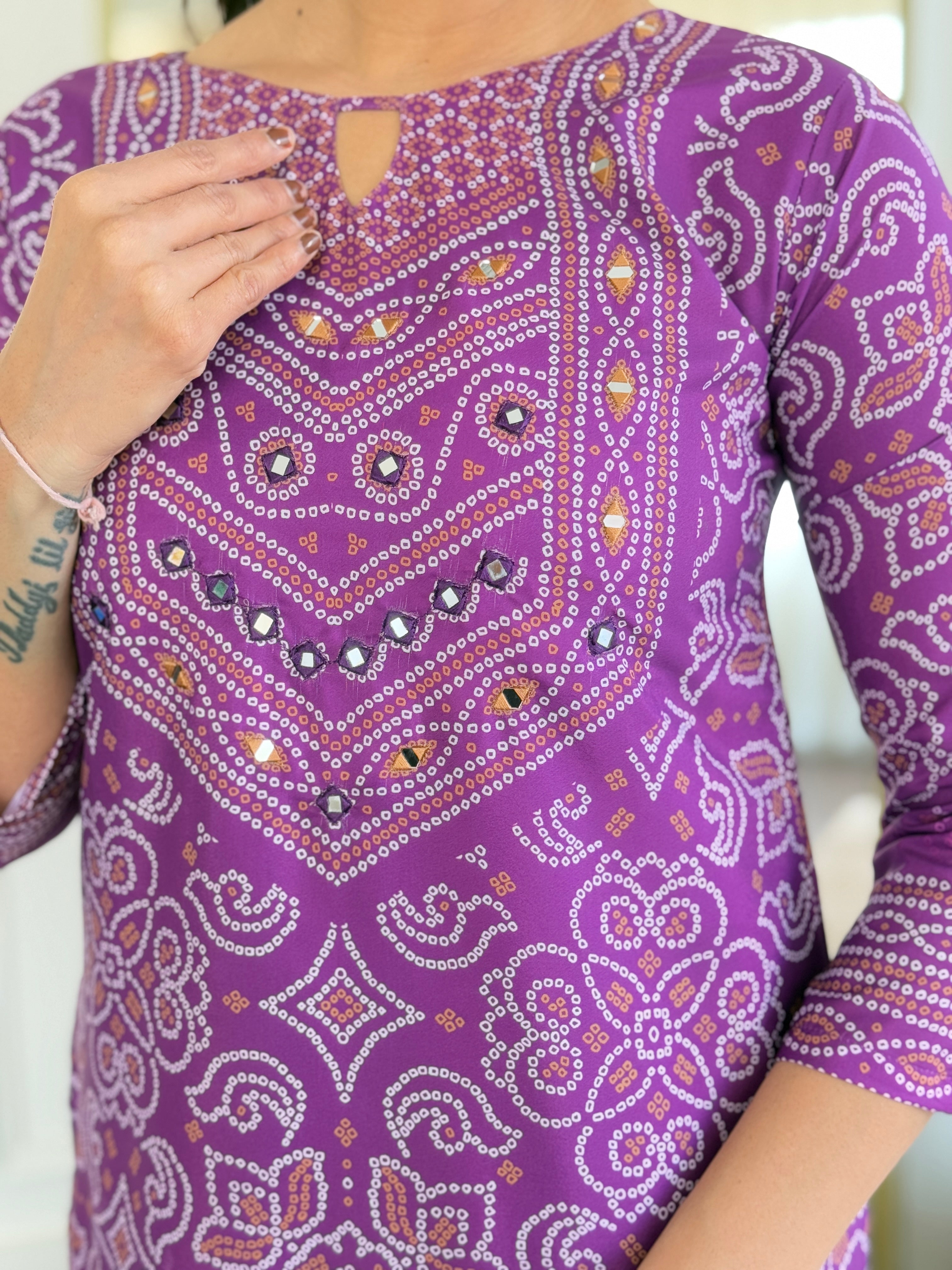 Purple Printed French Crepe Kurti