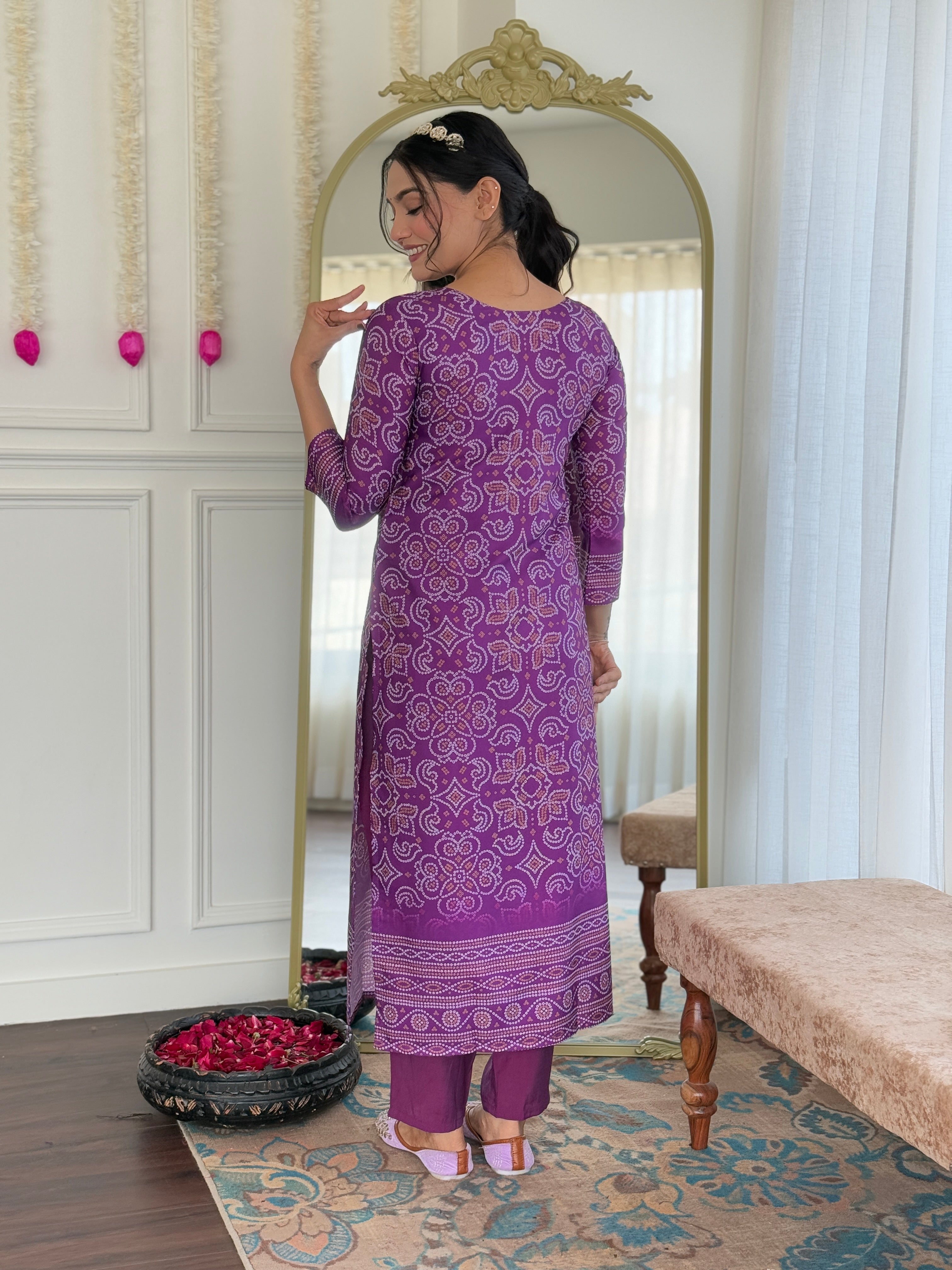 Purple Printed French Crepe Kurti