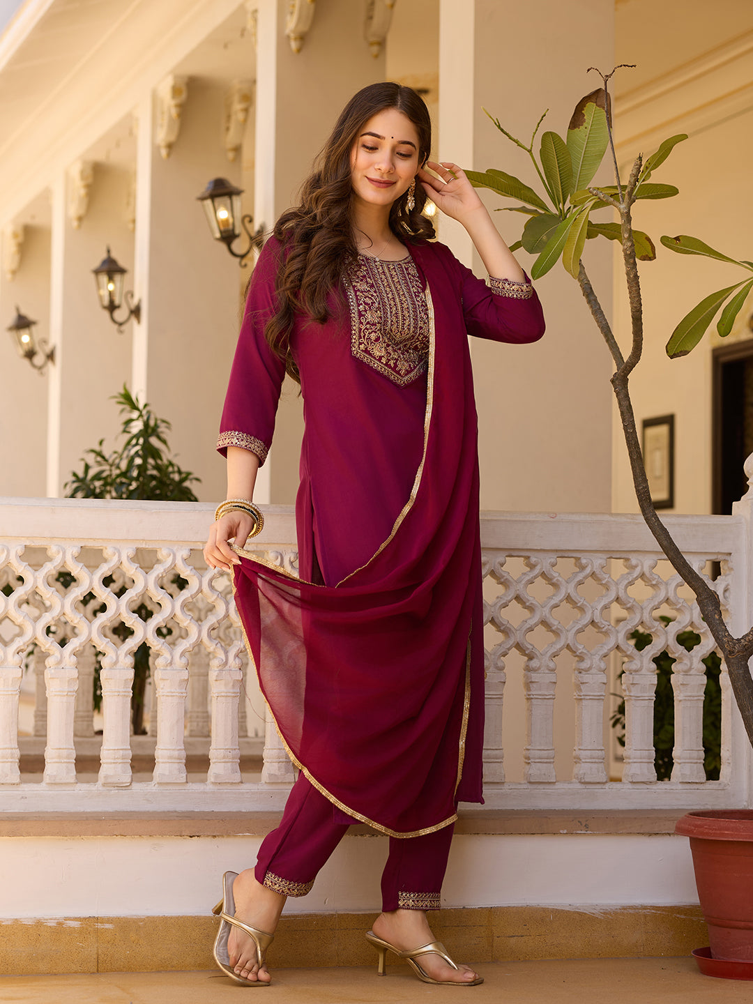 Elegant Full Maroon Kurti Set
