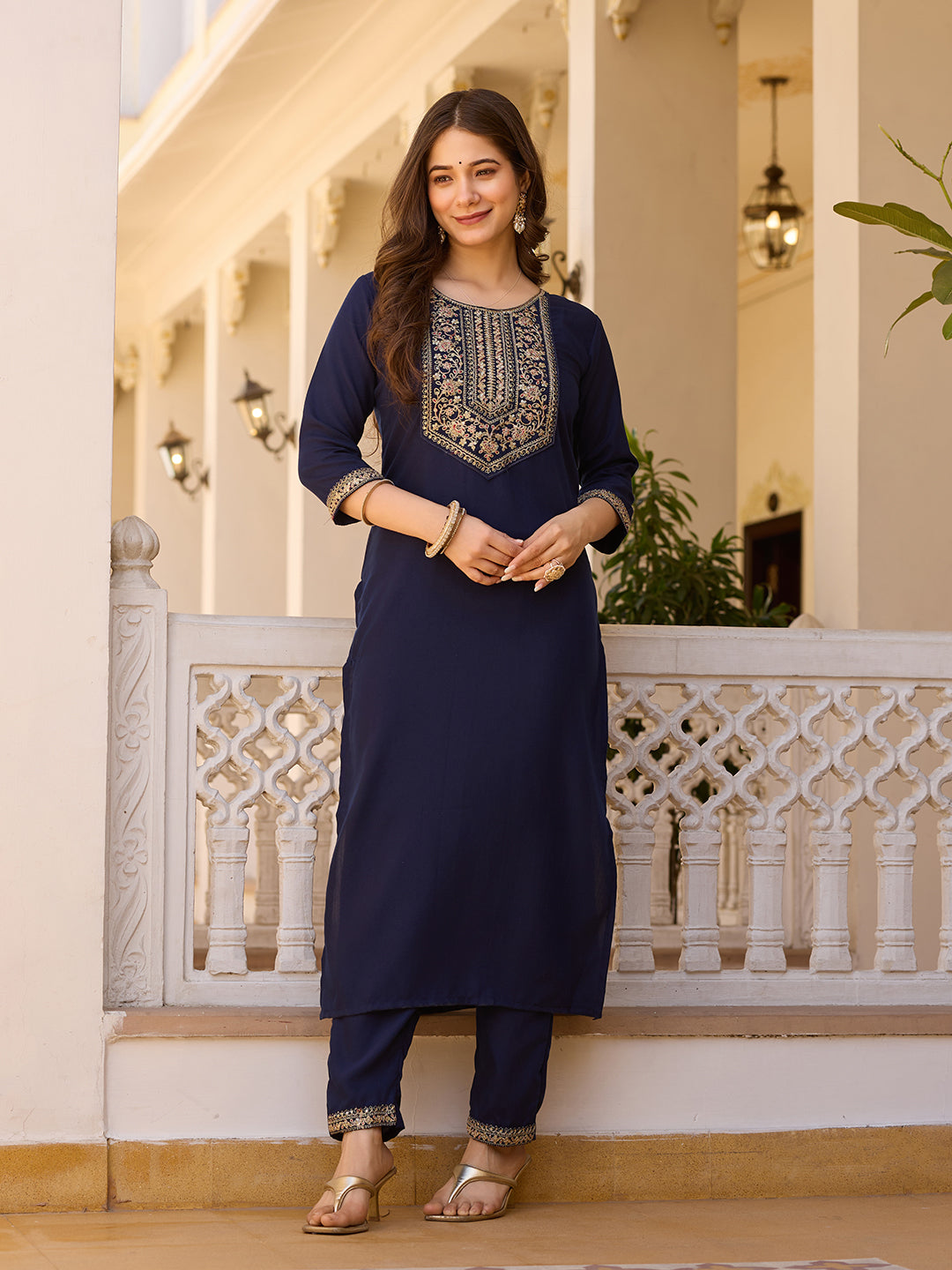 Elegant Navy Blue Kurti Set