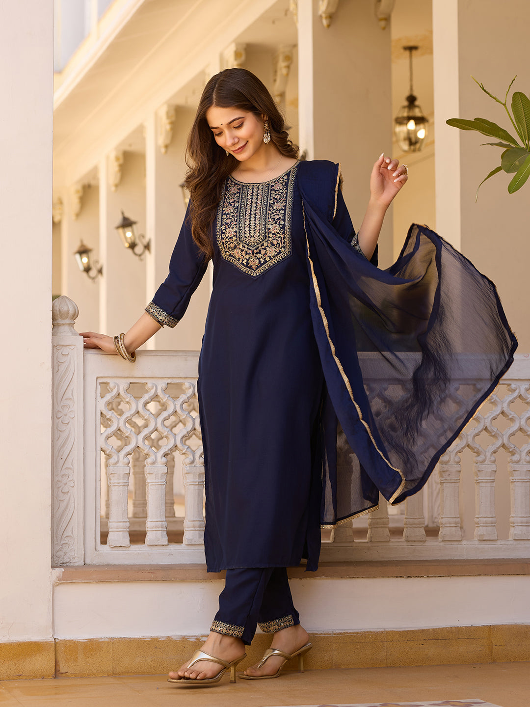 Elegant Navy Blue Kurti Set
