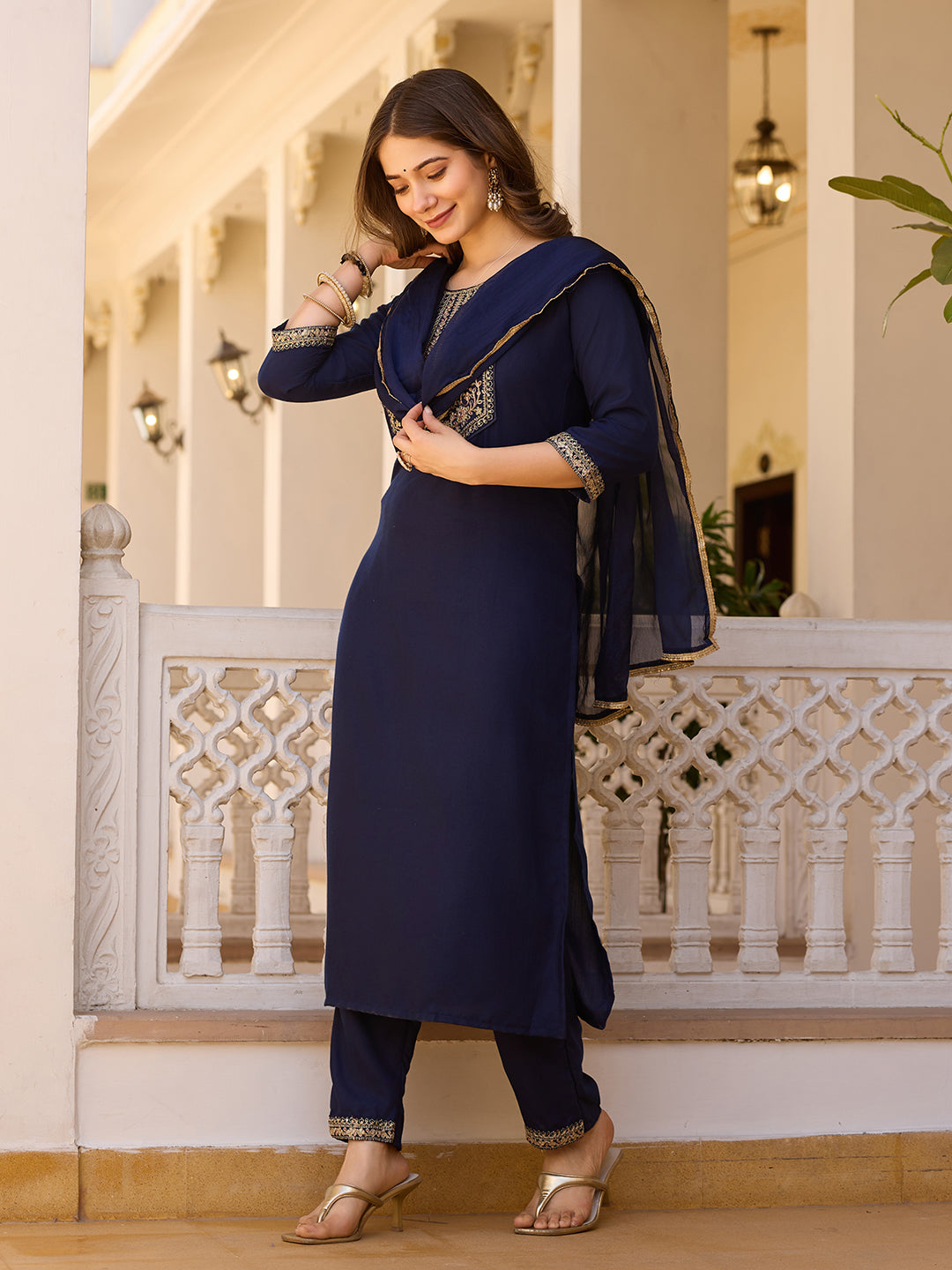 Elegant Navy Blue Kurti Set