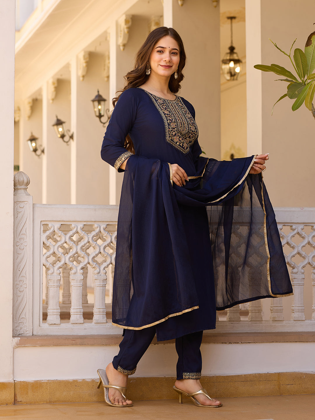 Elegant Navy Blue Kurti Set