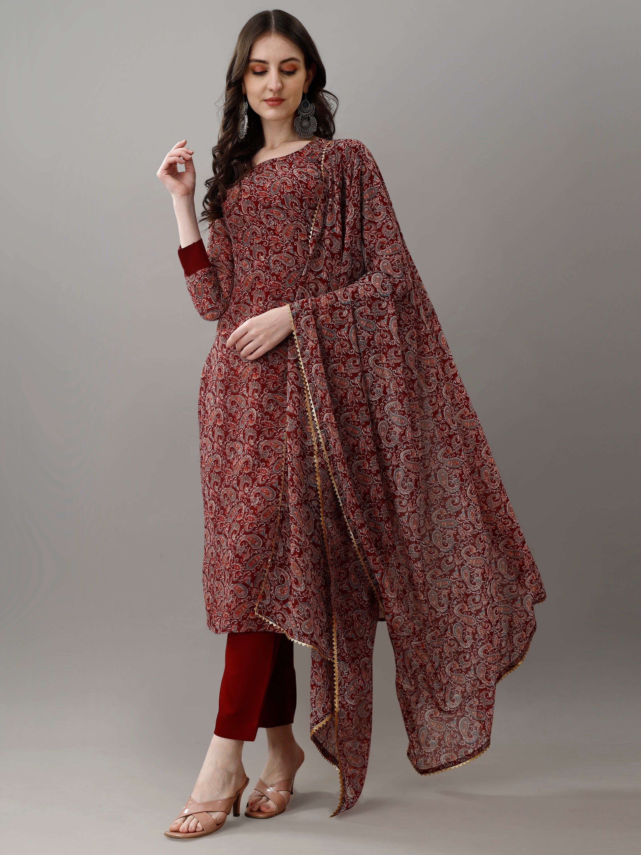 Maroon-Red Printed Design Kurti
