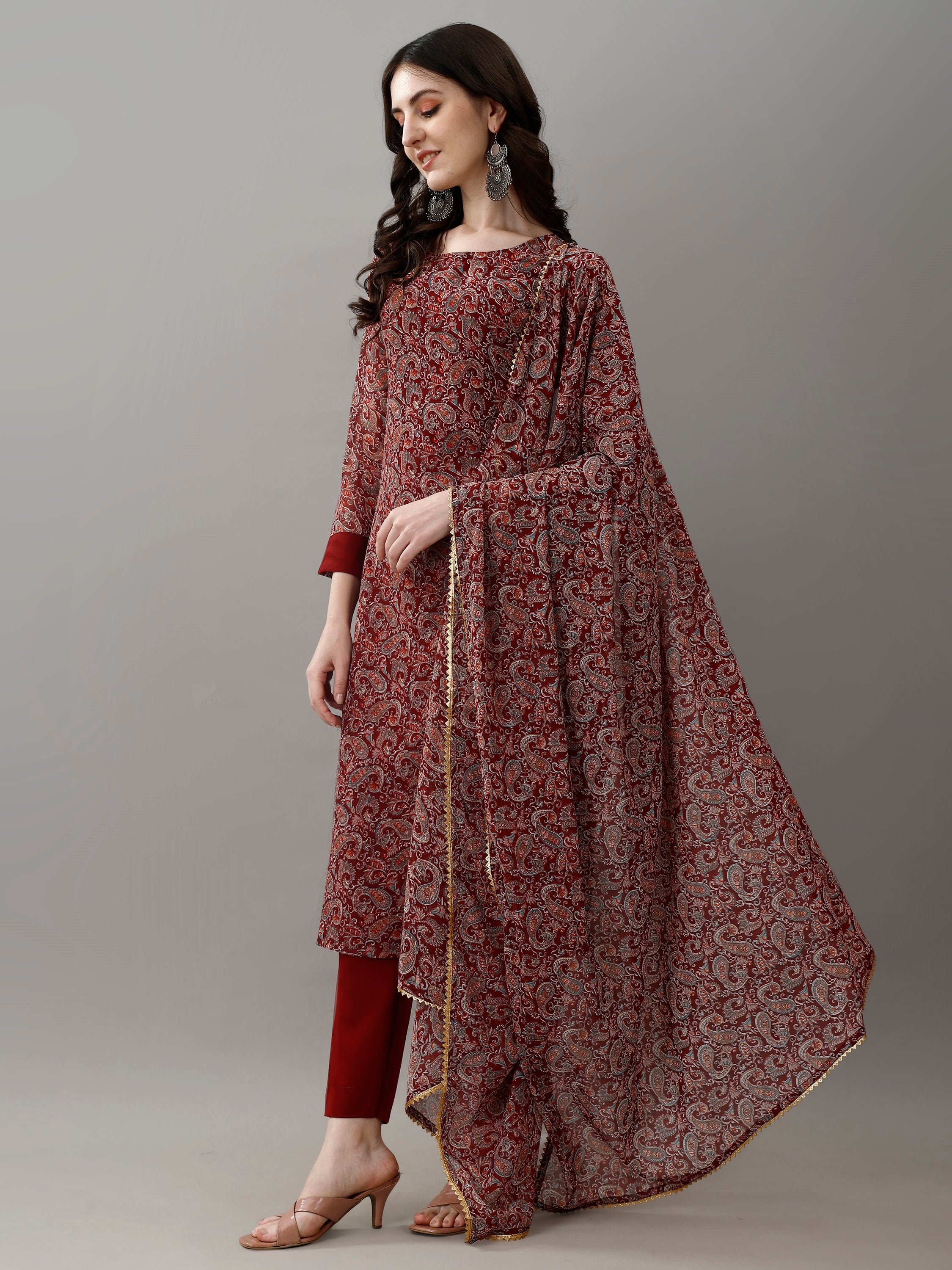 Maroon-Red Printed Design Kurti