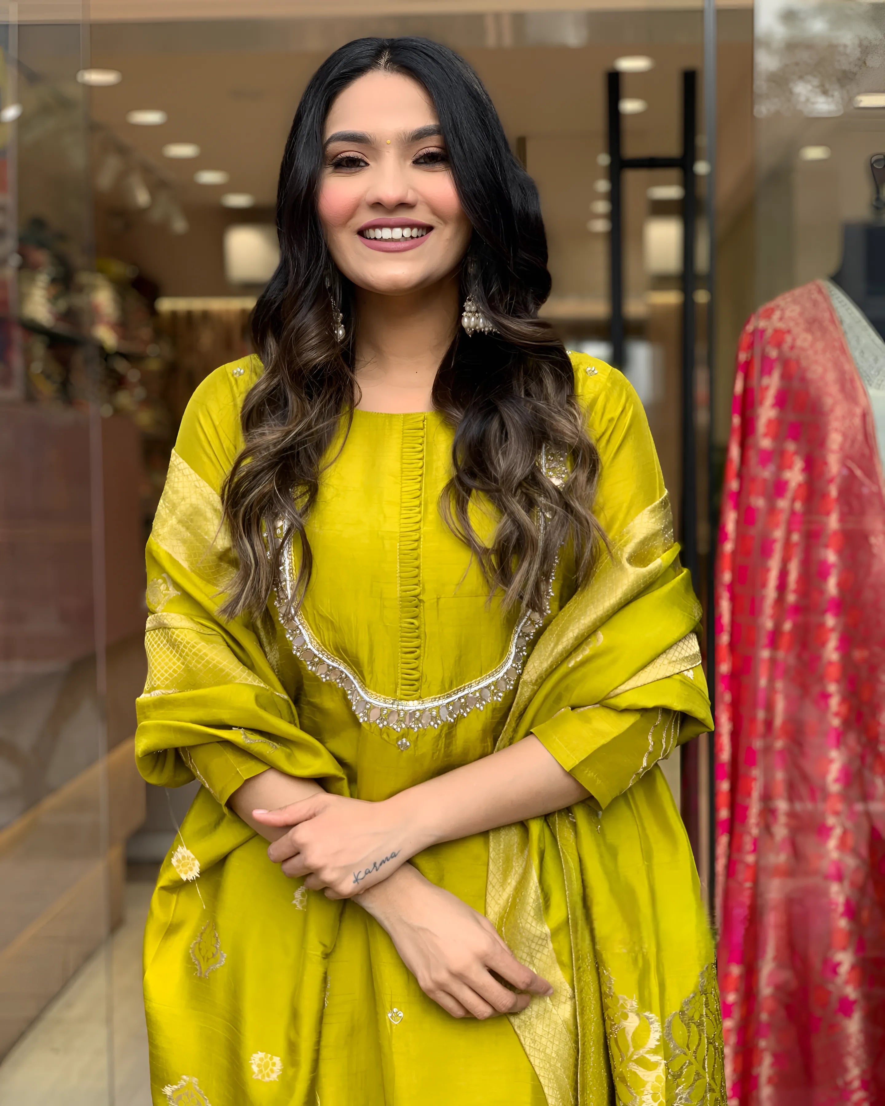 Elegant Premium Roman Silk Yellow Kurta set