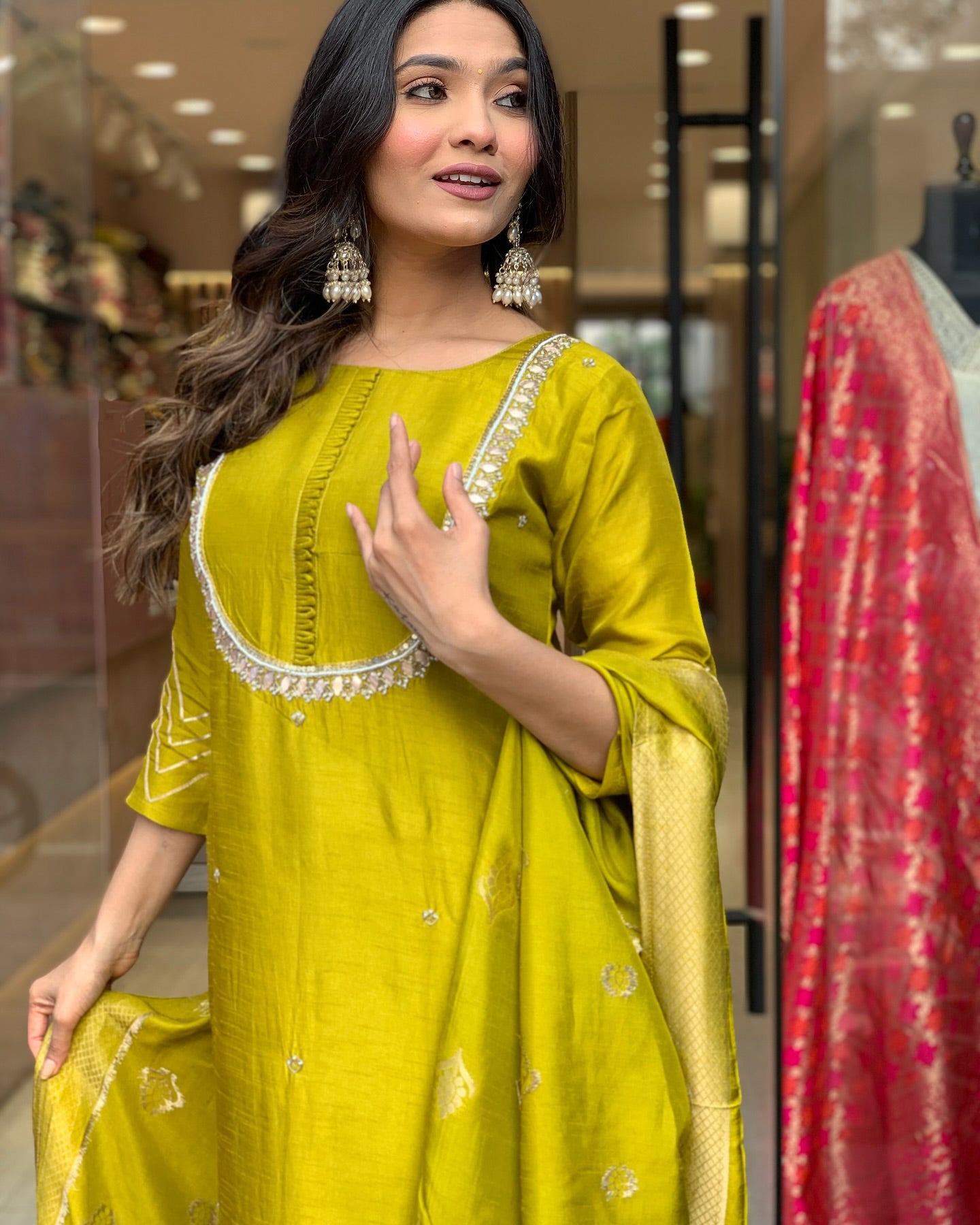 Elegant Premium Roman Silk Yellow Kurta set