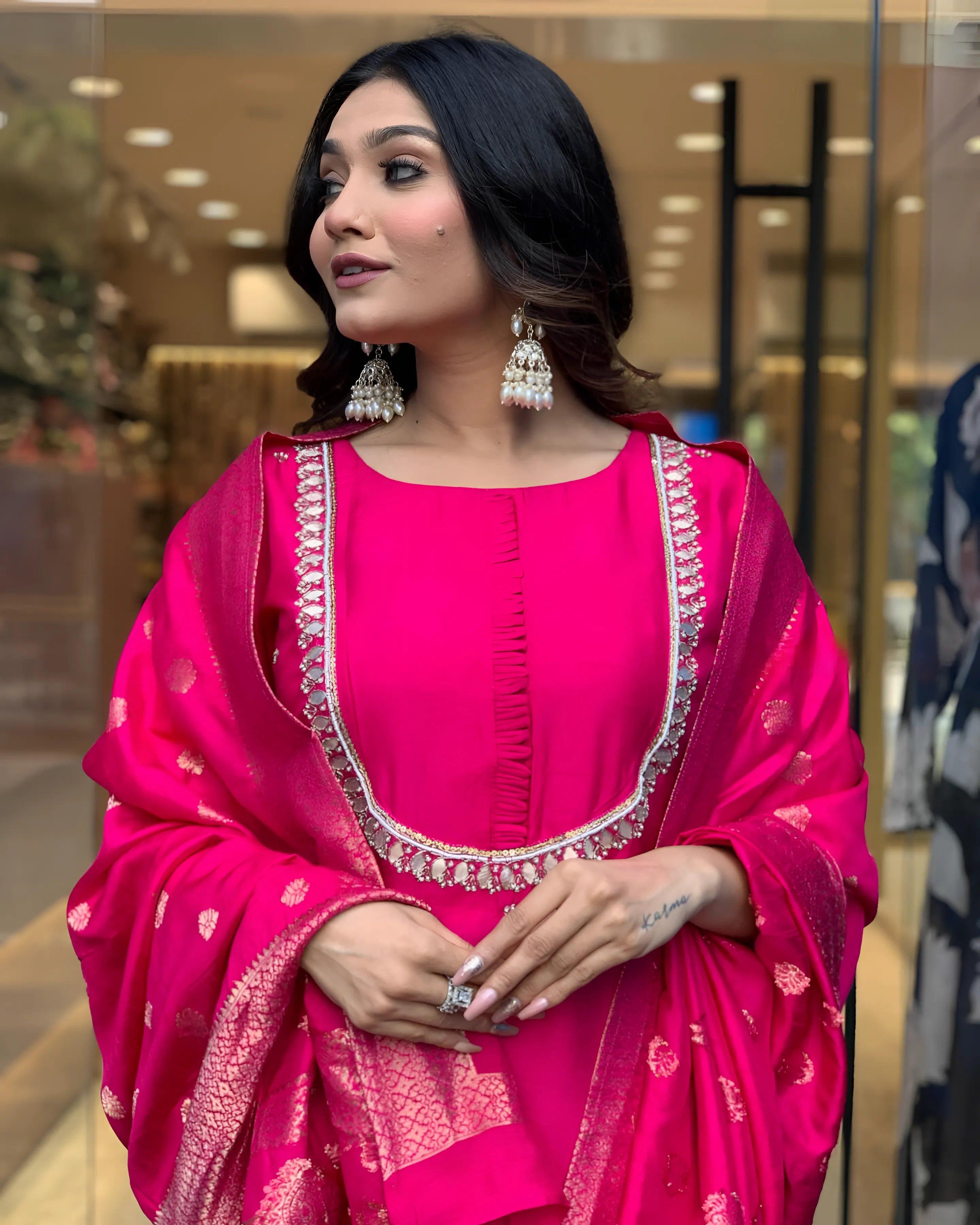 Special Roman Silk Pink Kurtis (Wedding Collection)