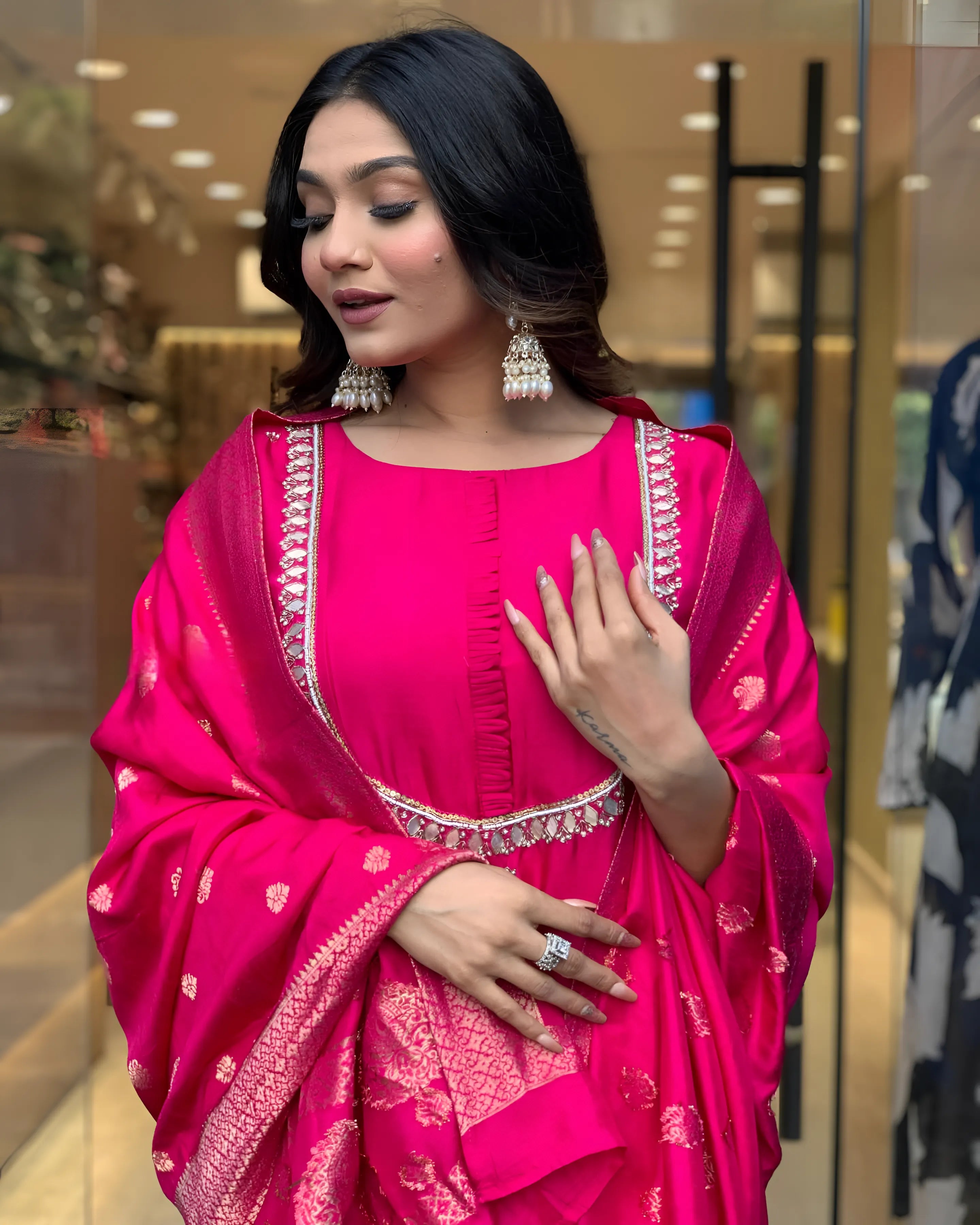 Special Roman Silk Pink Kurtis (Wedding Collection)