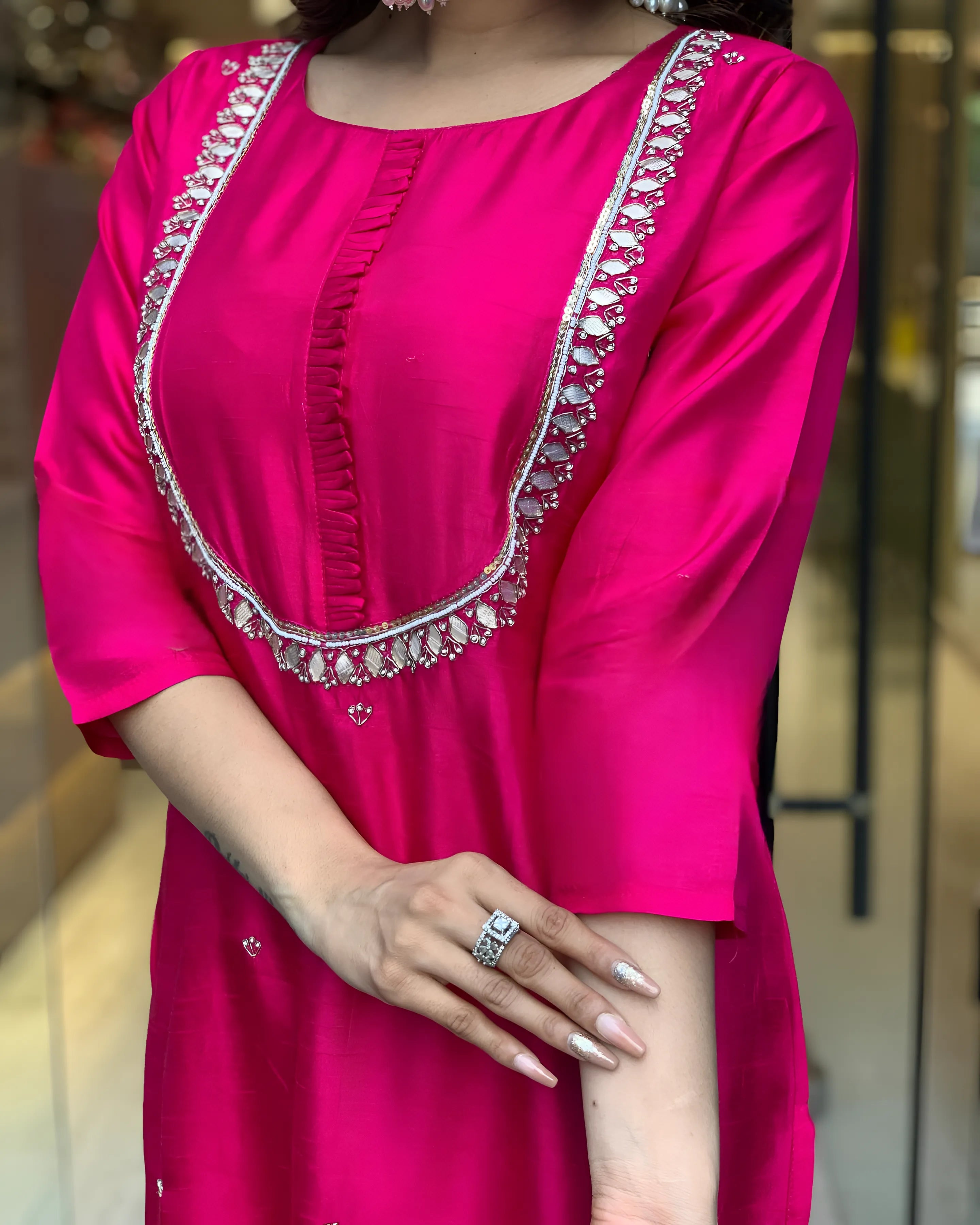 Special Roman Silk Pink Kurtis (Wedding Collection)
