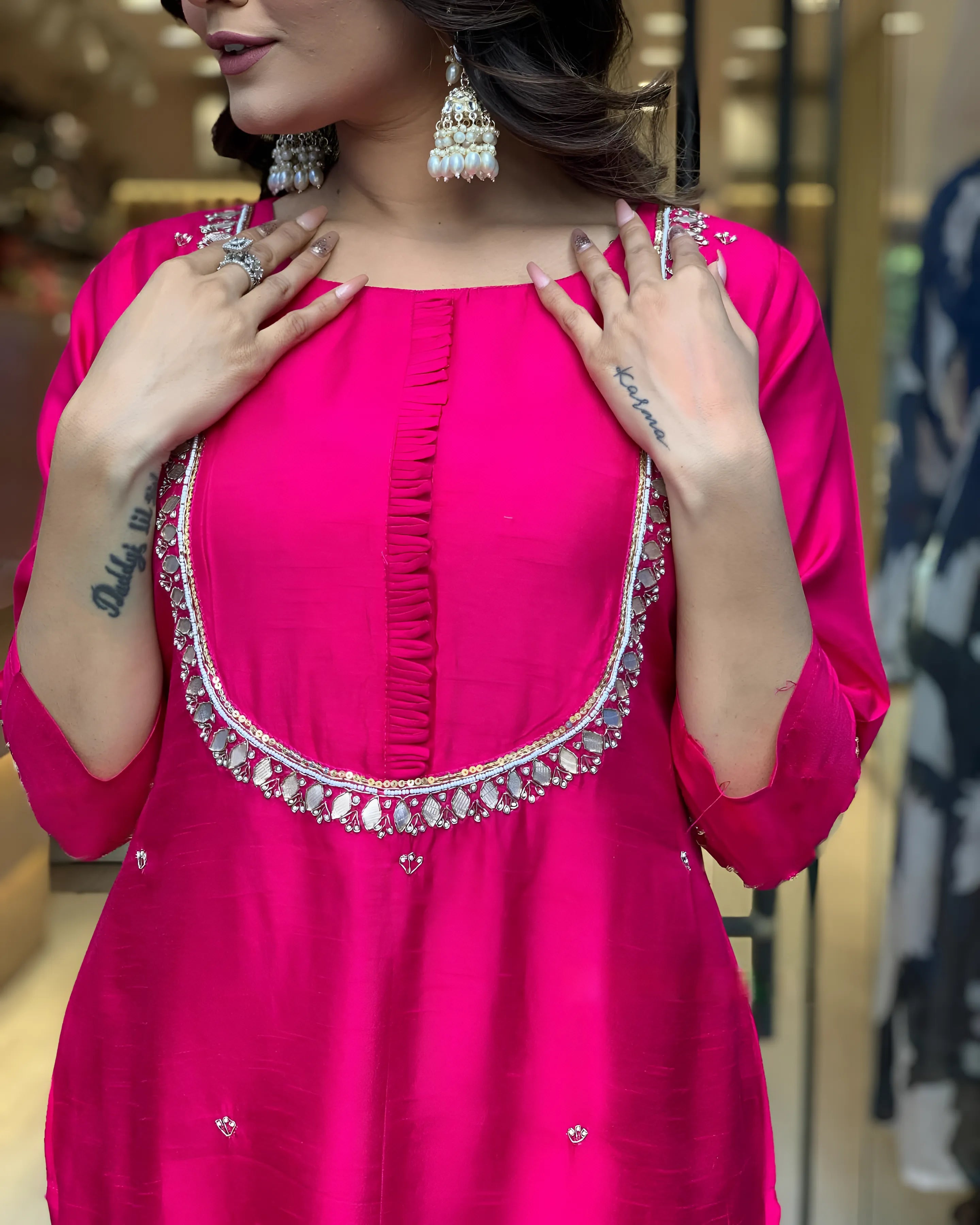 Special Roman Silk Pink Kurtis (Wedding Collection)