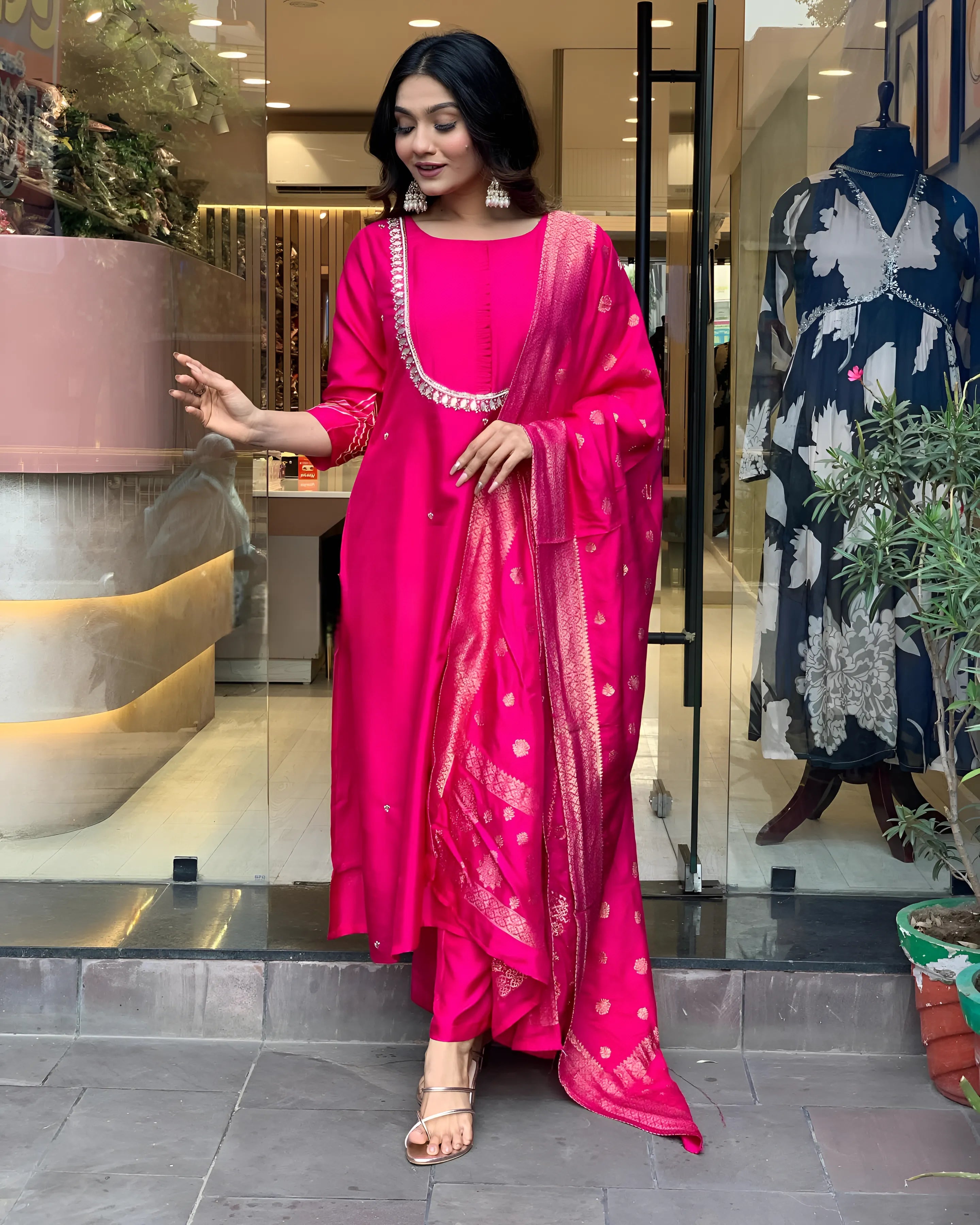 Special Roman Silk Pink Kurtis (Wedding Collection)