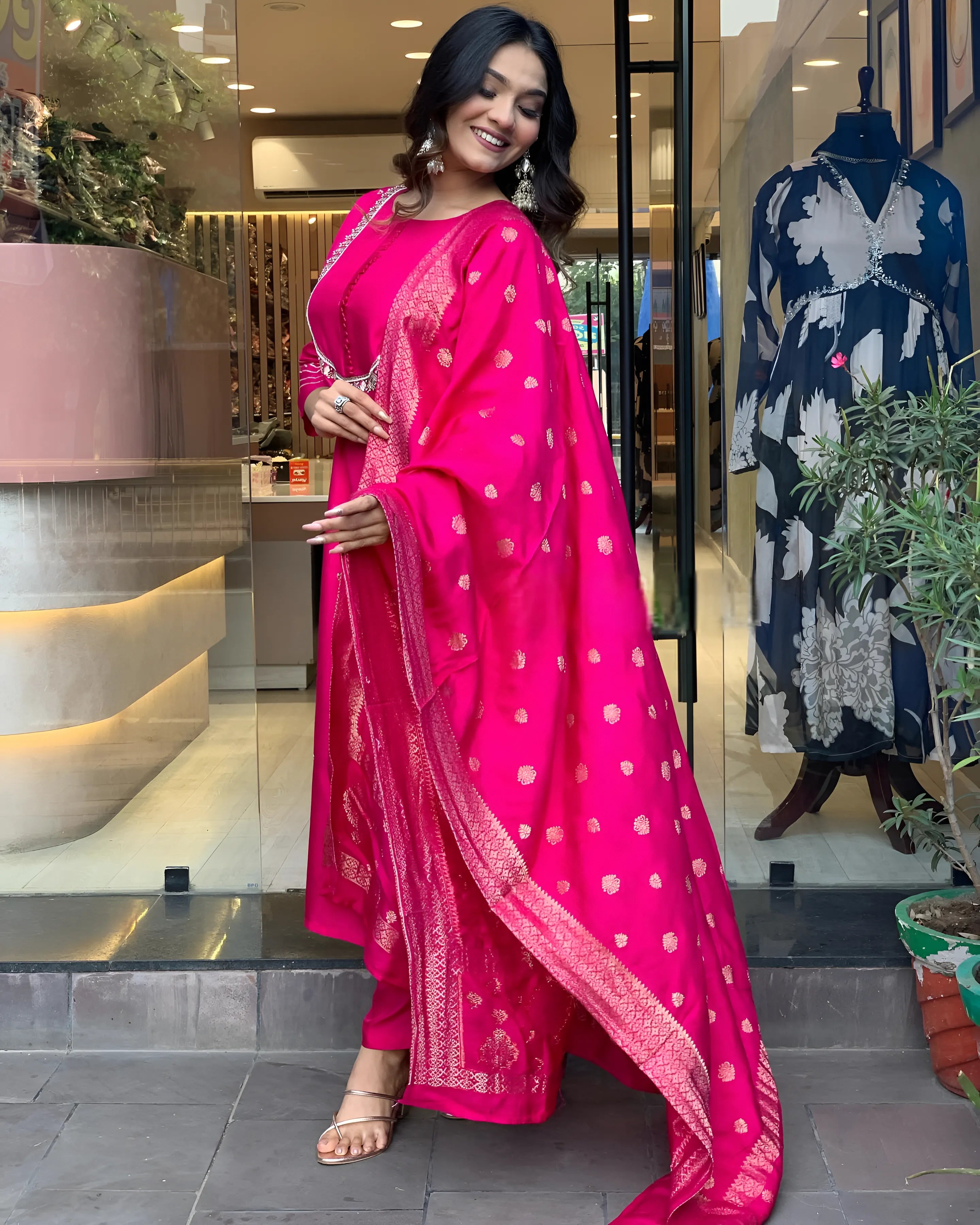 Special Roman Silk Pink Kurtis (Wedding Collection)