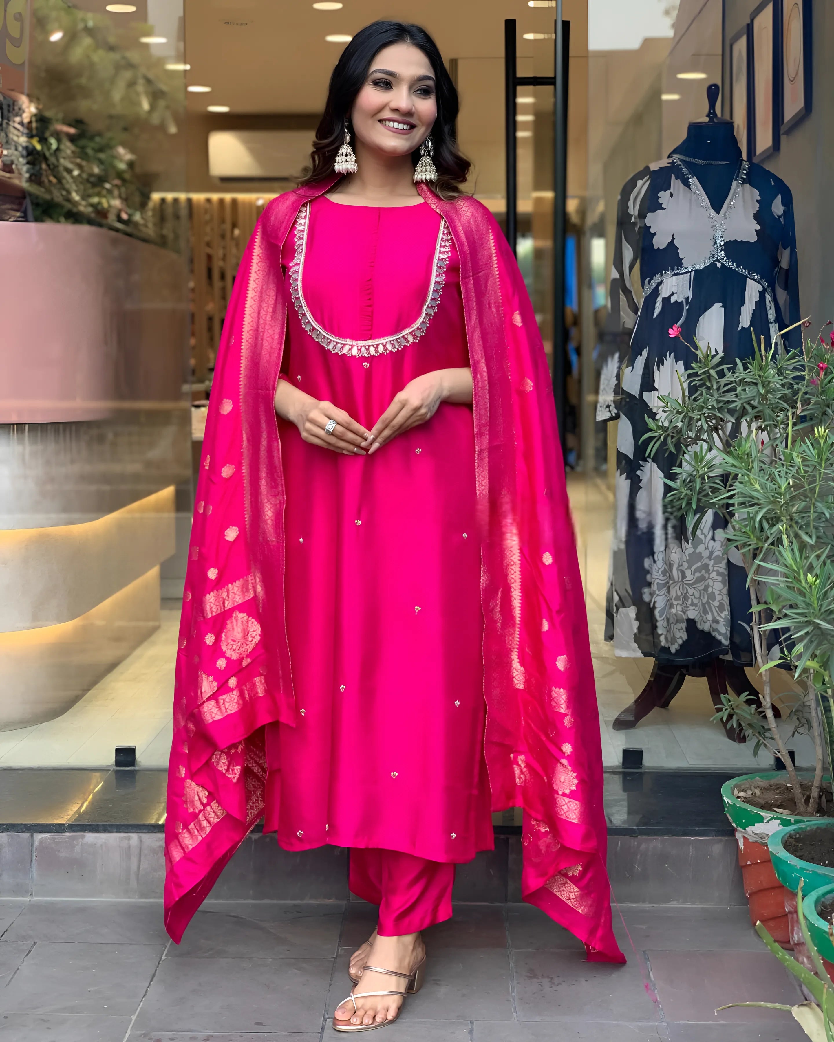 Special Roman Silk Pink Kurtis (Wedding Collection)