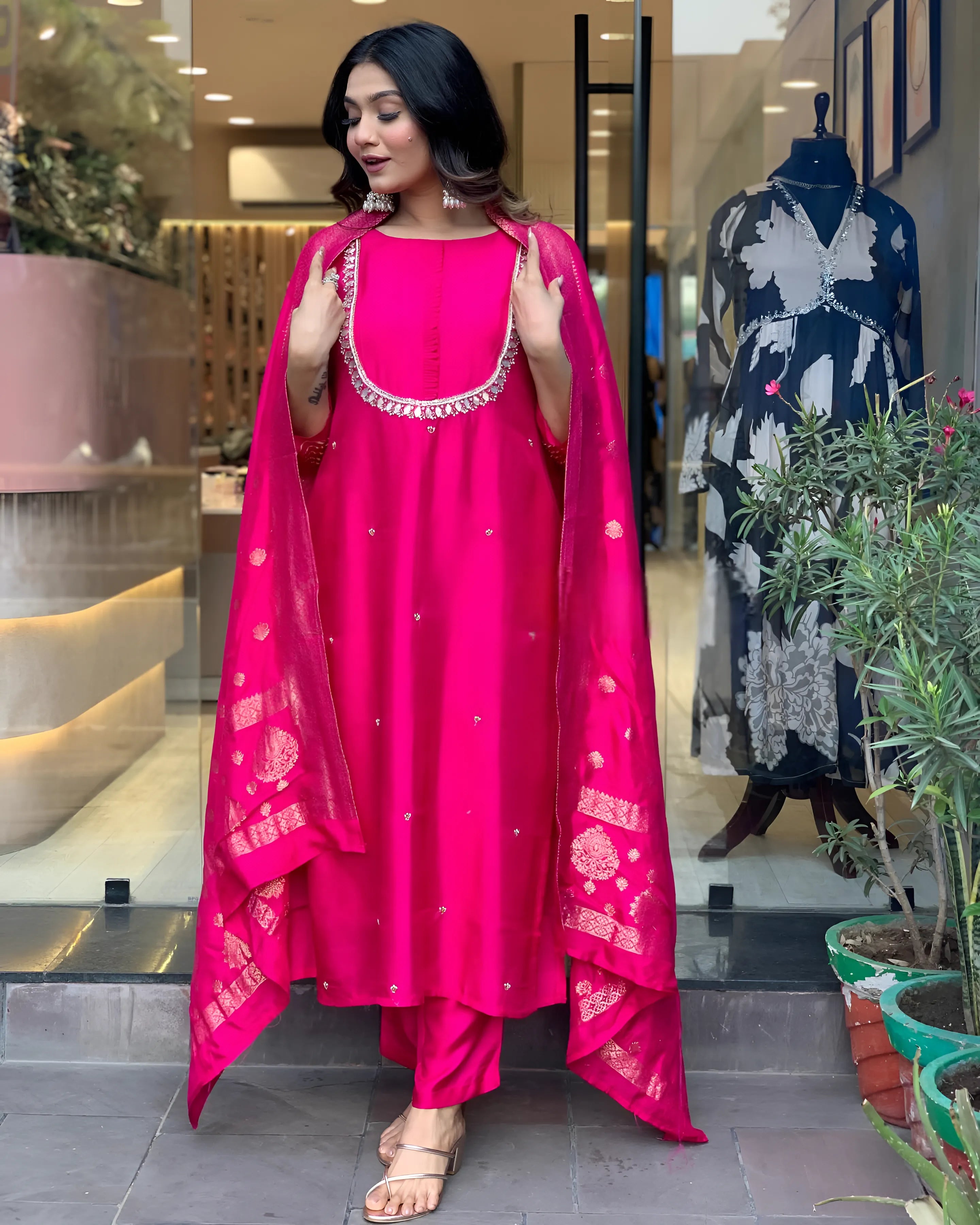 Special Roman Silk Pink Kurtis (Wedding Collection)