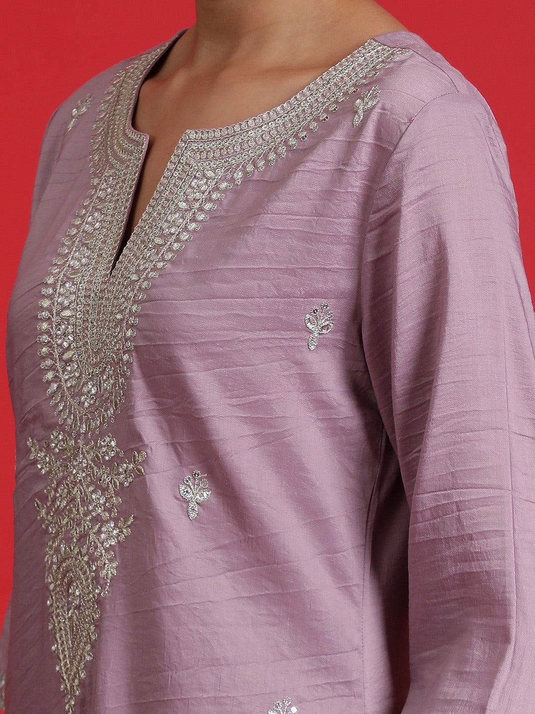 Women Embroidered VISCOSE CHANDERI kurta set