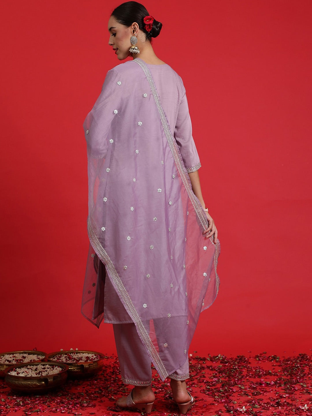 Women Embroidered VISCOSE CHANDERI kurta set