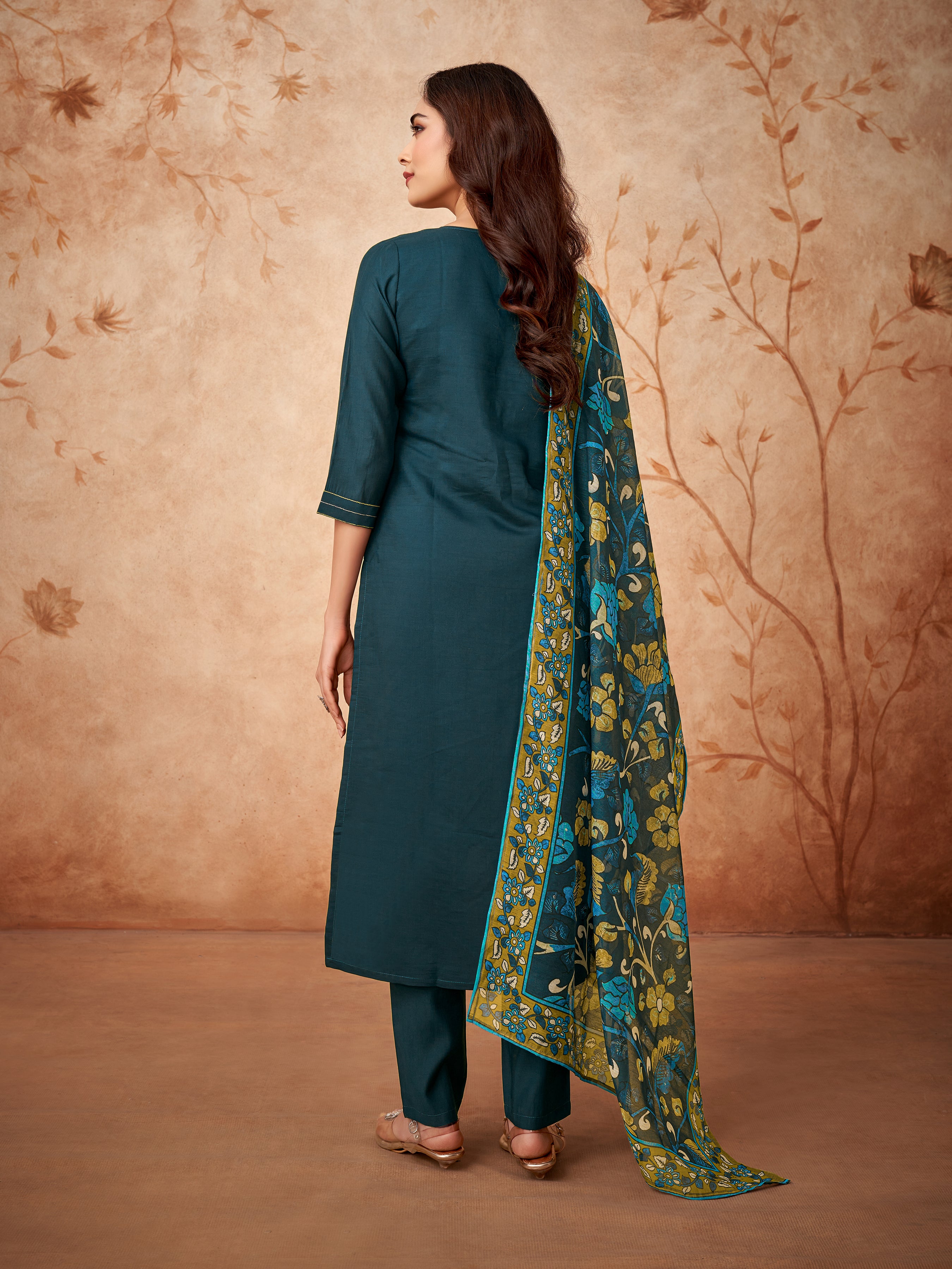 Women"s Green Embroidery Straight Kurta Pant With Dupatta
