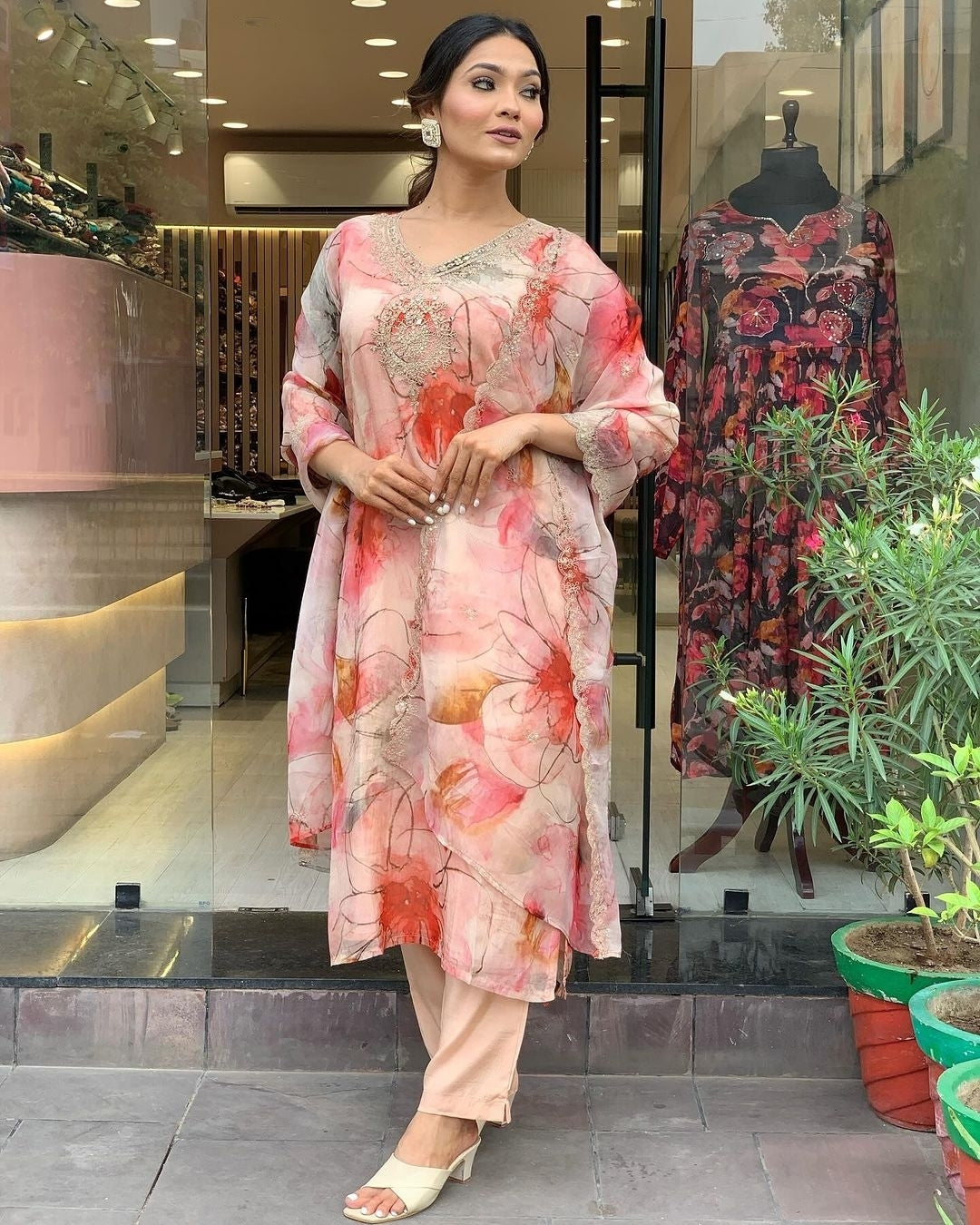 Leaf Print Kurta Set