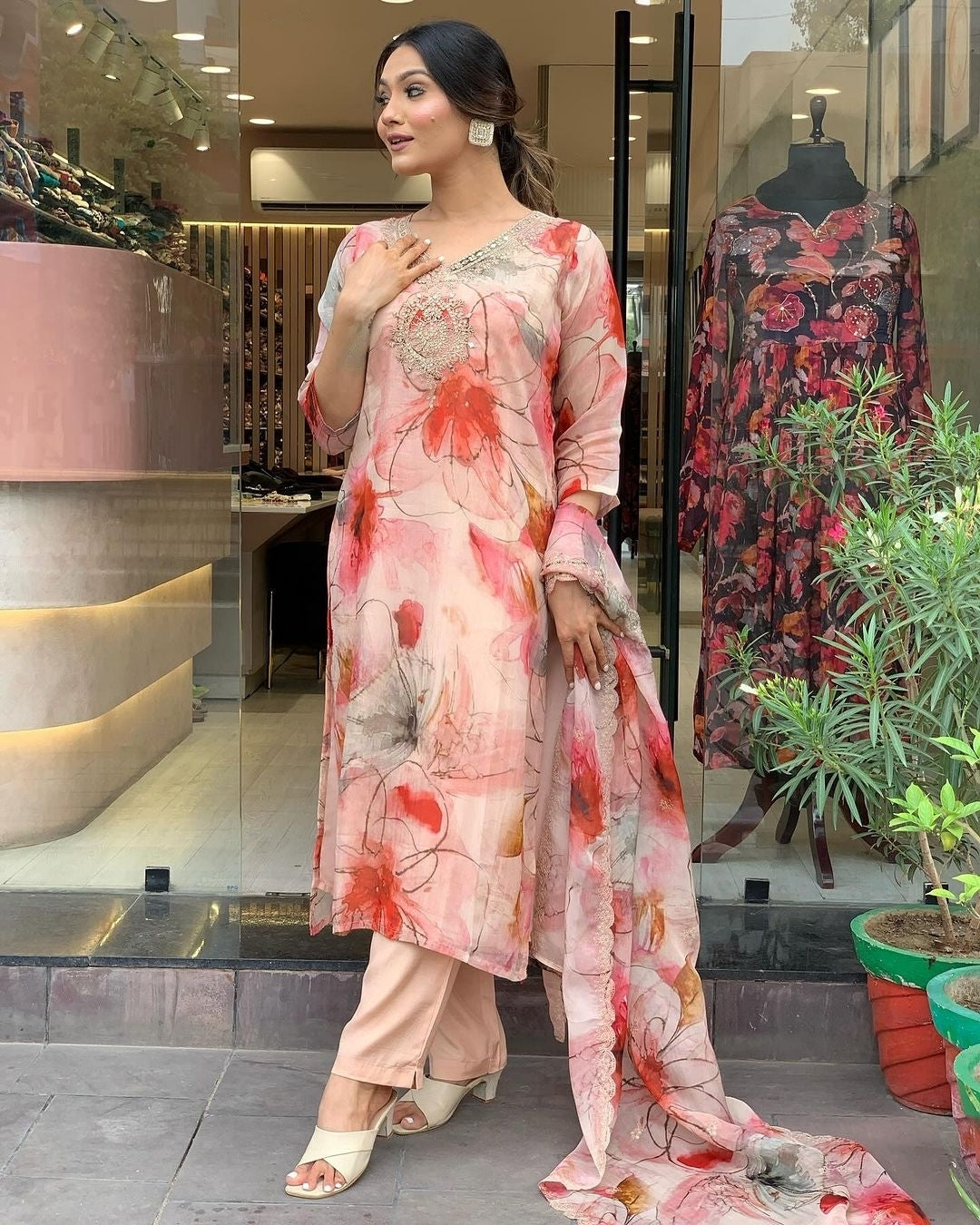 Leaf Print Kurta Set