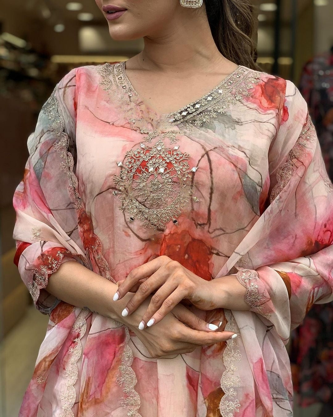Leaf Print Kurta Set