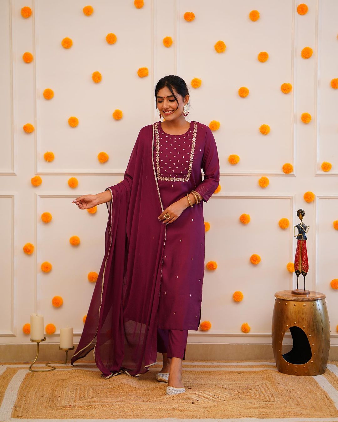 WOMEN EMBRODAIRY RAYON SLUB KURTA SET