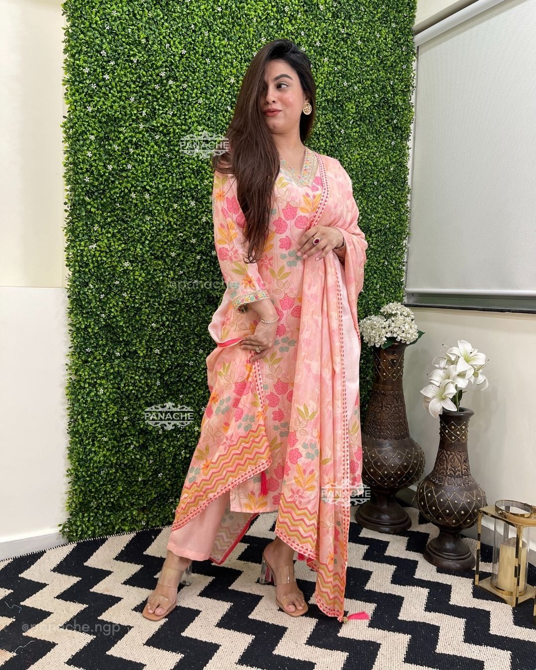 Floral Straight Kurta Pants Set with Dupatta