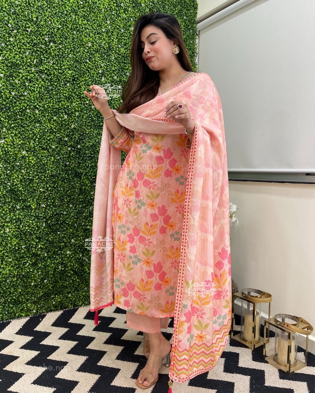 Floral Straight Kurta Pants Set with Dupatta