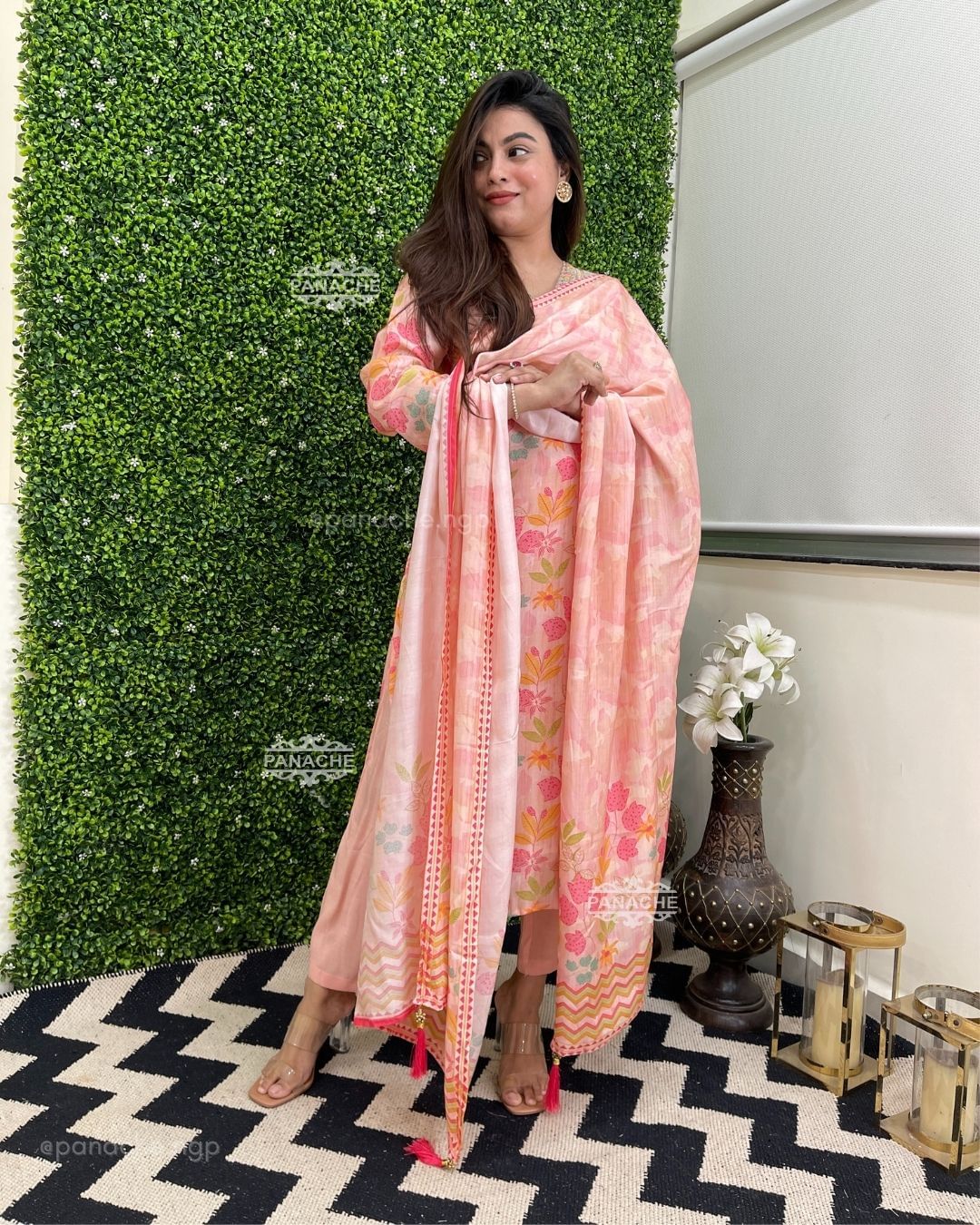 Floral Straight Kurta Pants Set with Dupatta