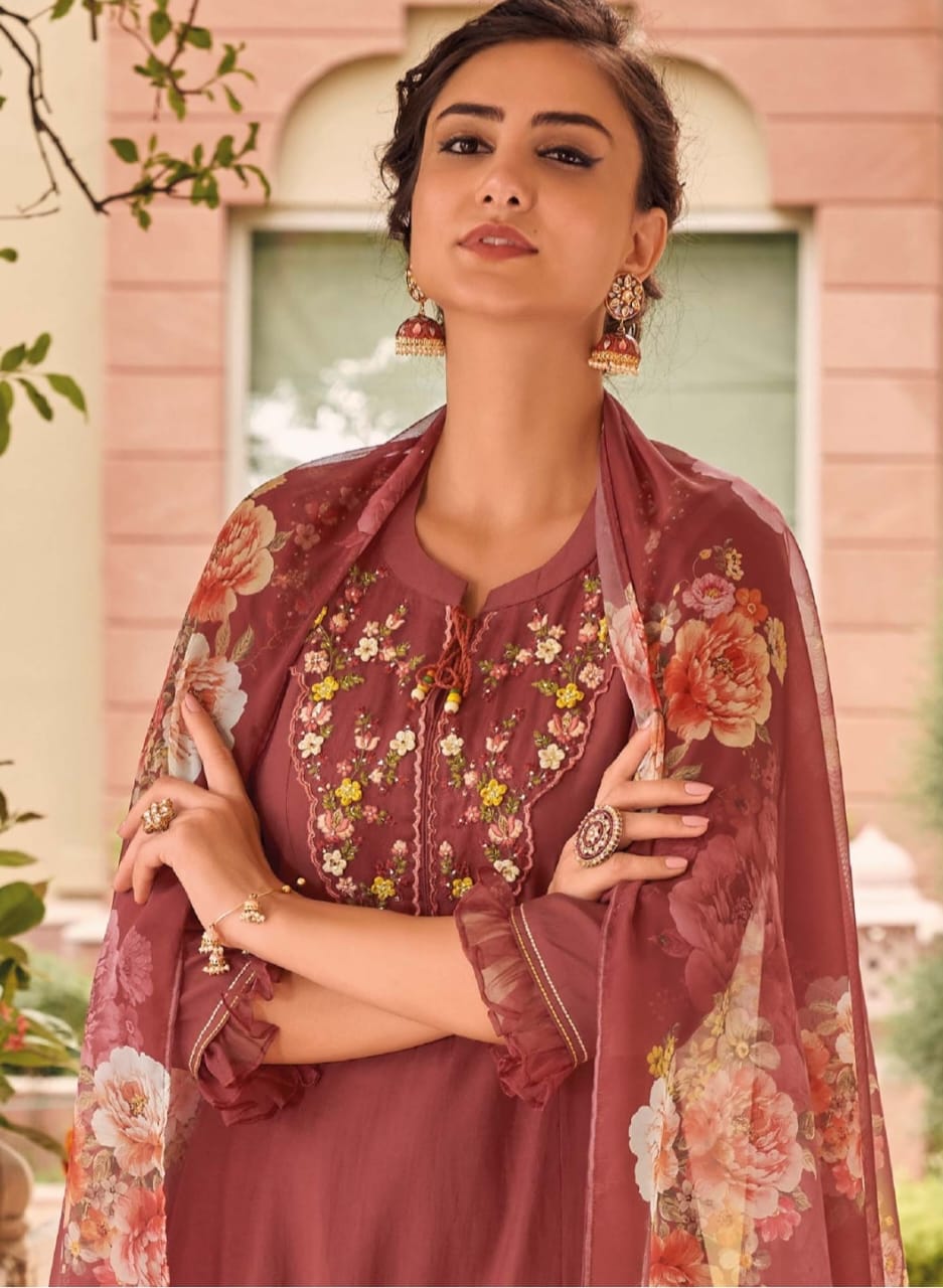 Women Embroidered Straight Kurta & Pants with Dupatta Set