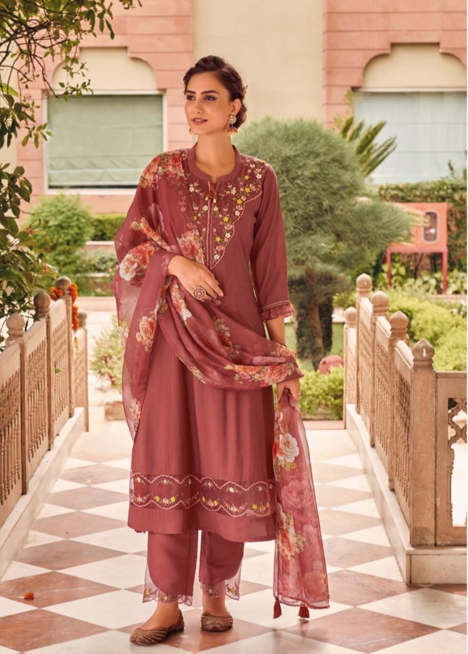 Women Embroidered Straight Kurta & Pants with Dupatta Set