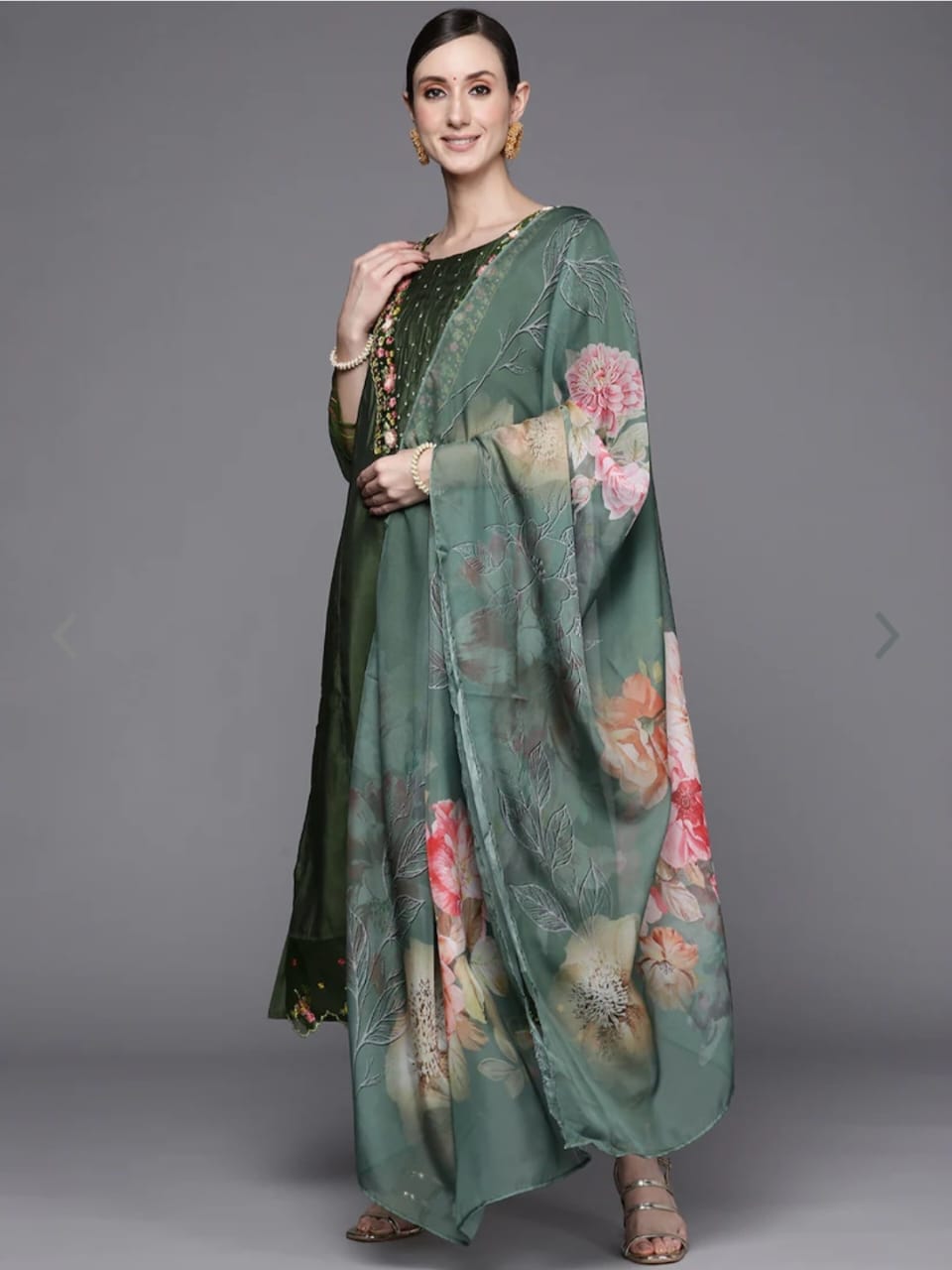 Women Embroidered Straight Kurta & Pants with Dupatta Set