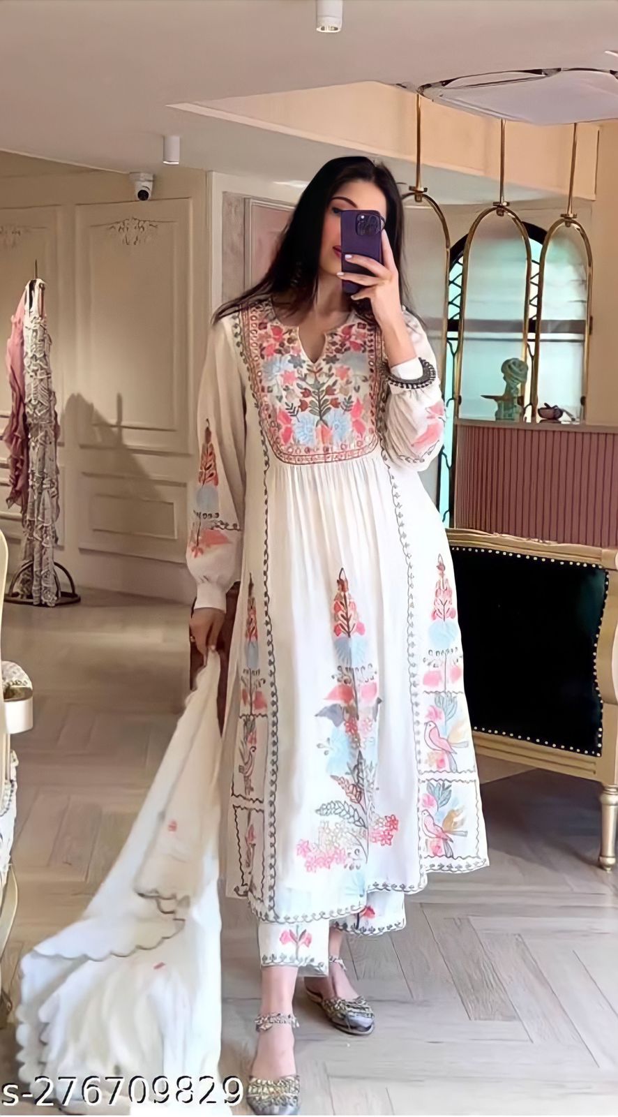 Women's GEORGETTE EMBRODERYStraight Kurta With Plazzo and Dupatta Set