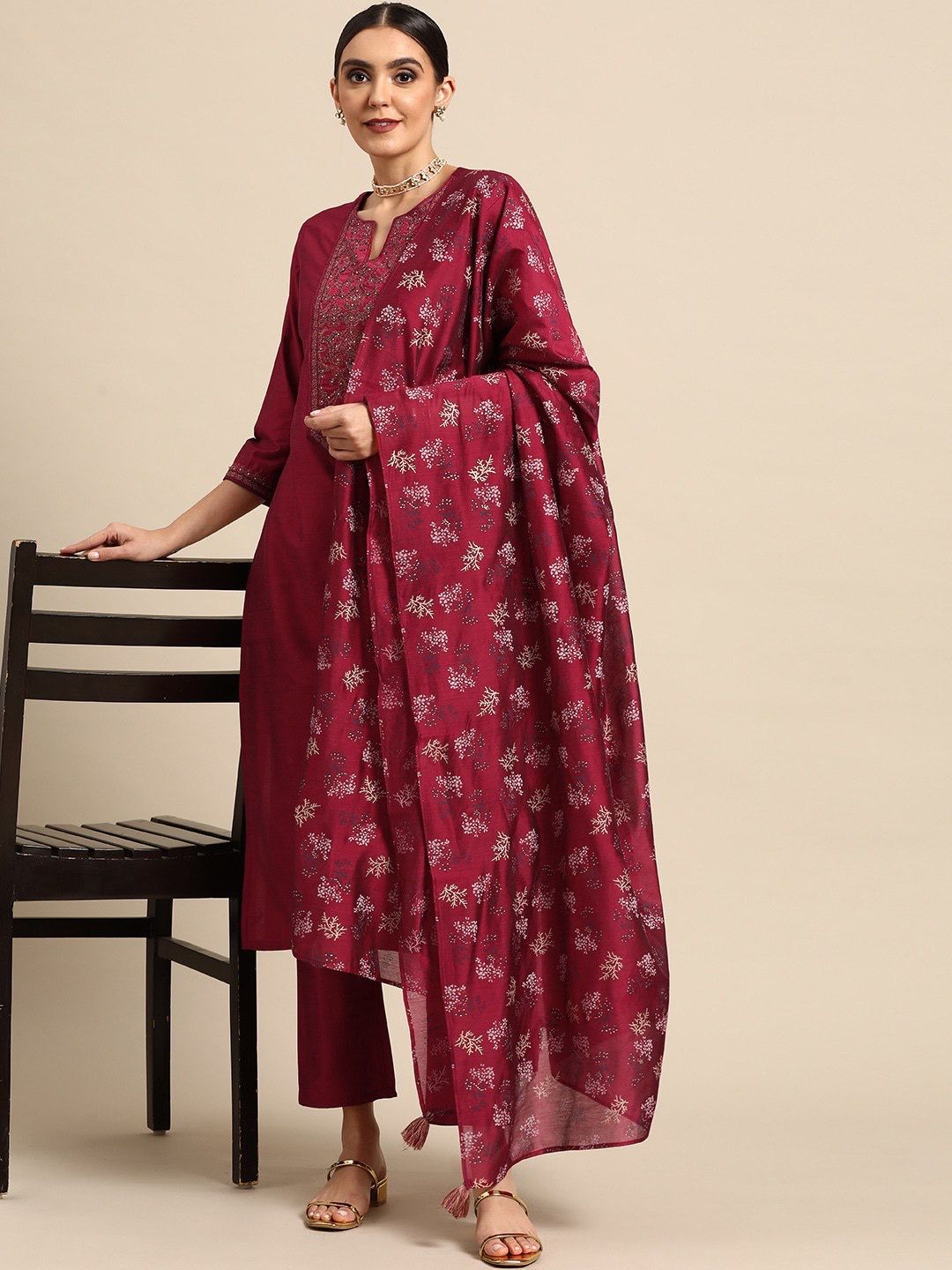 Women Embroidered Flared Kurta Set
