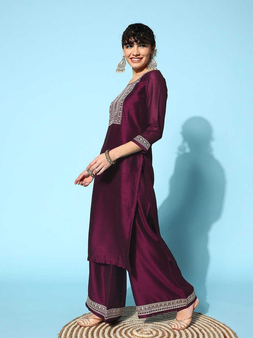 Women's Printed and Embroidered Pure Cotton Anarkali Kurta Pant Set with Dupatta